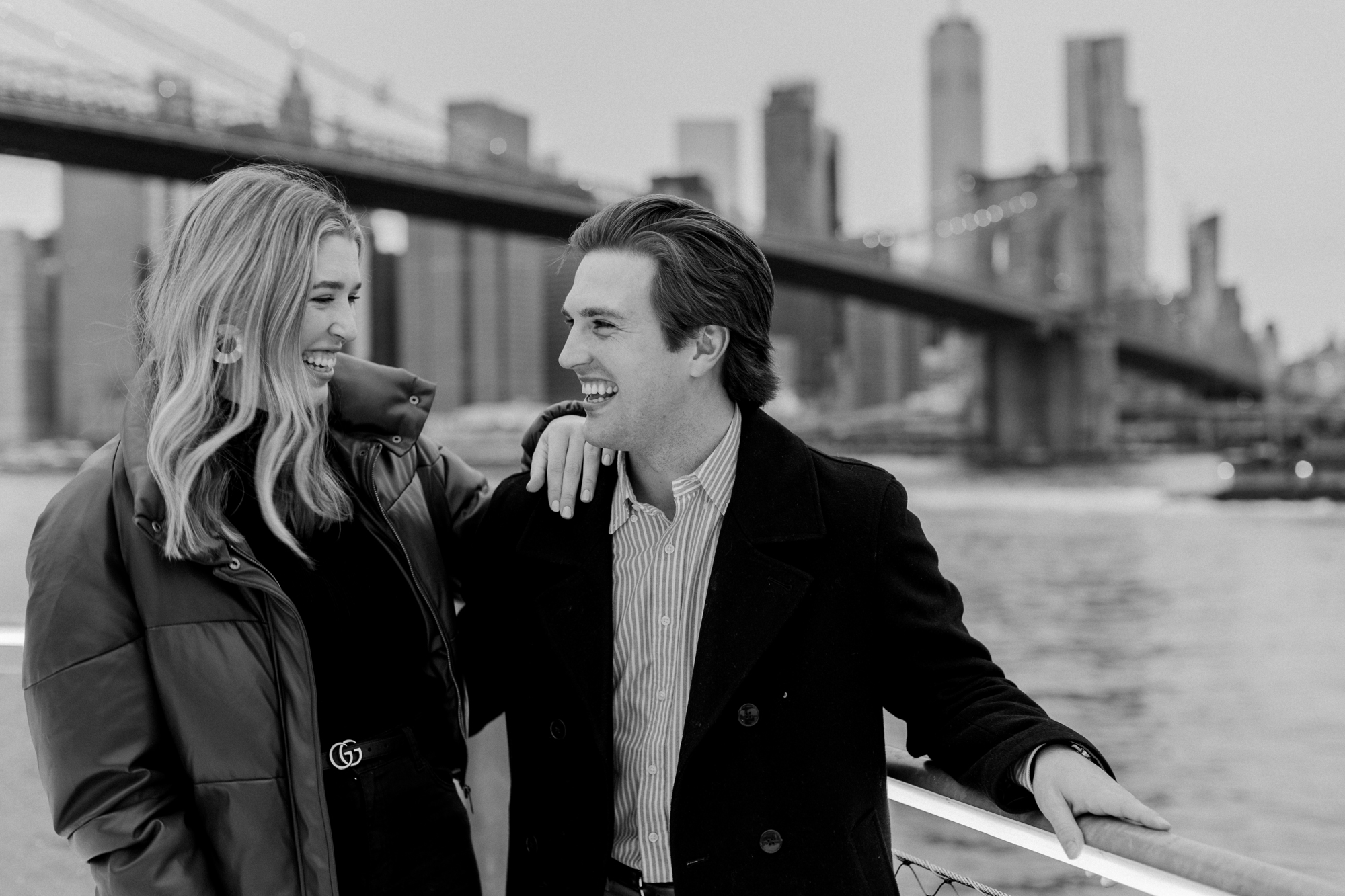 Wintery Surprise Proposal Photos in DUMBO Featuring Brooklyn Bridge Park