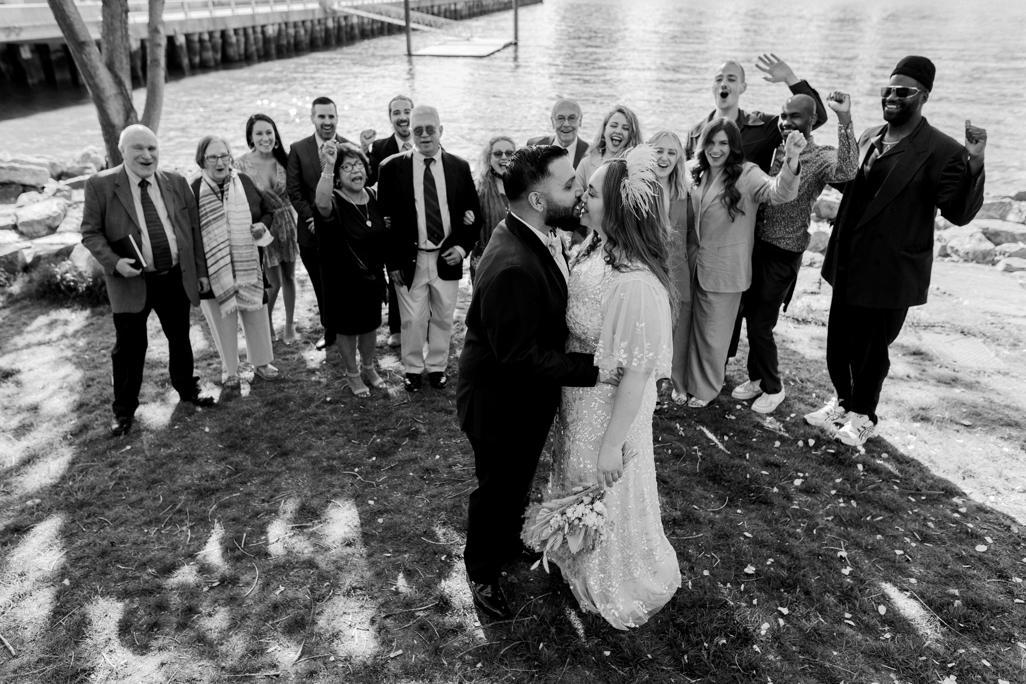 Black and White Wedding Photos in New York's Brooklyn Bridge Park