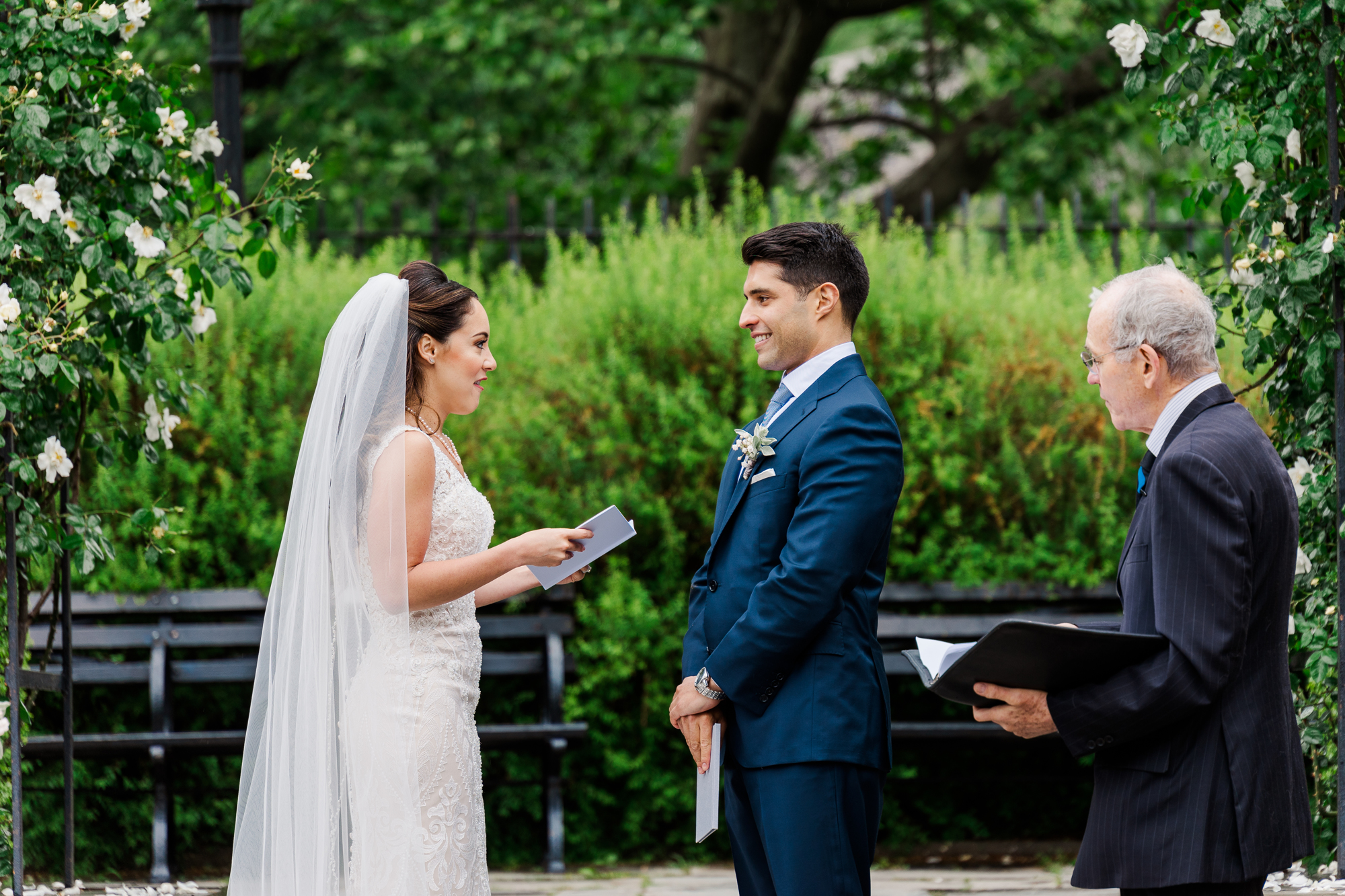Happy New York Wedding Photos in Conservatory Garden
