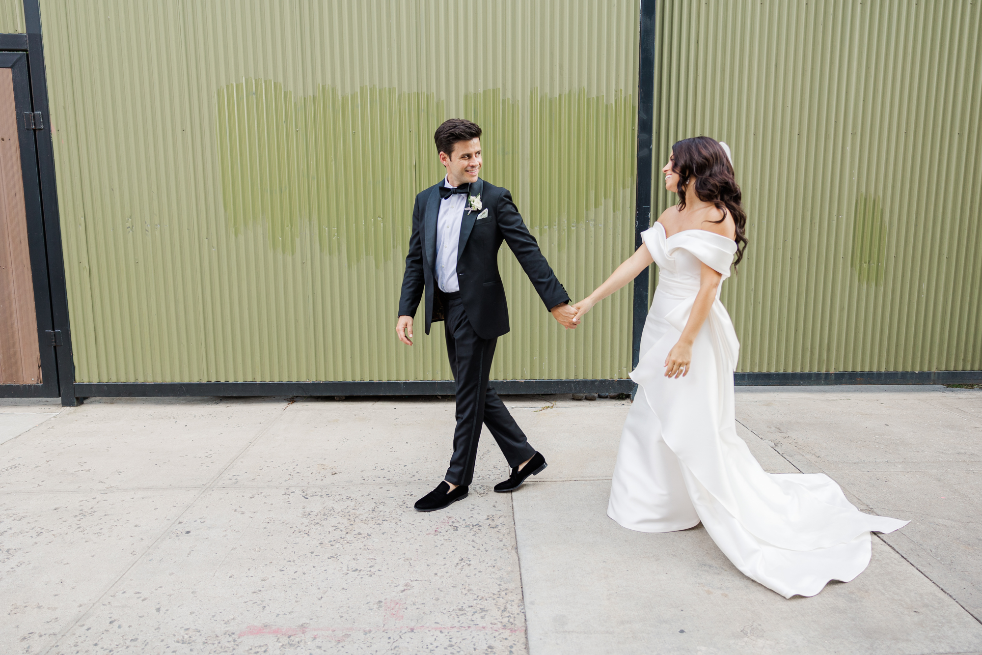 Vivid Big Green Building Wedding Photos in Brooklyn, NY