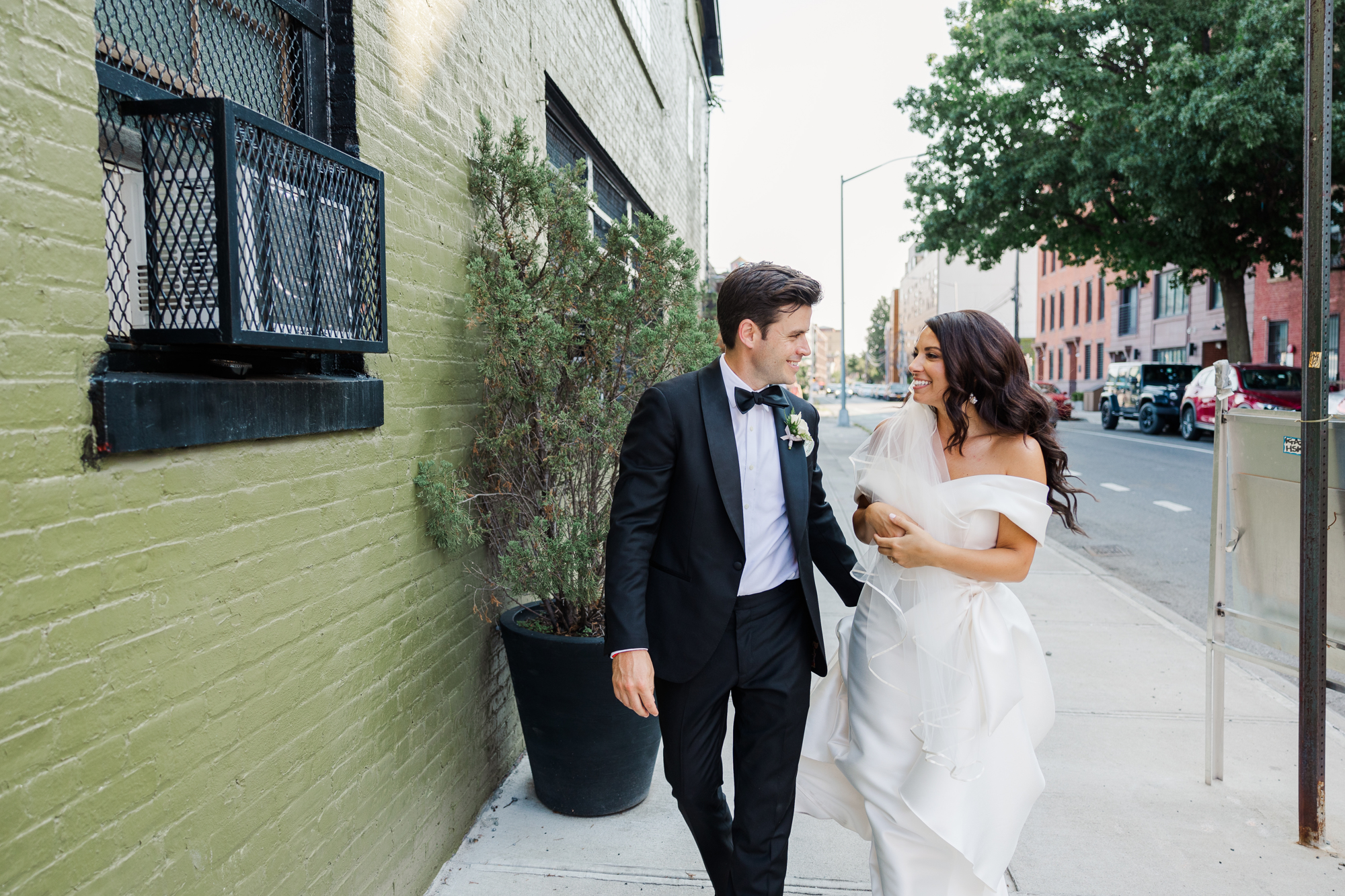 Colorful Big Green Building Wedding Photos in Brooklyn, NY