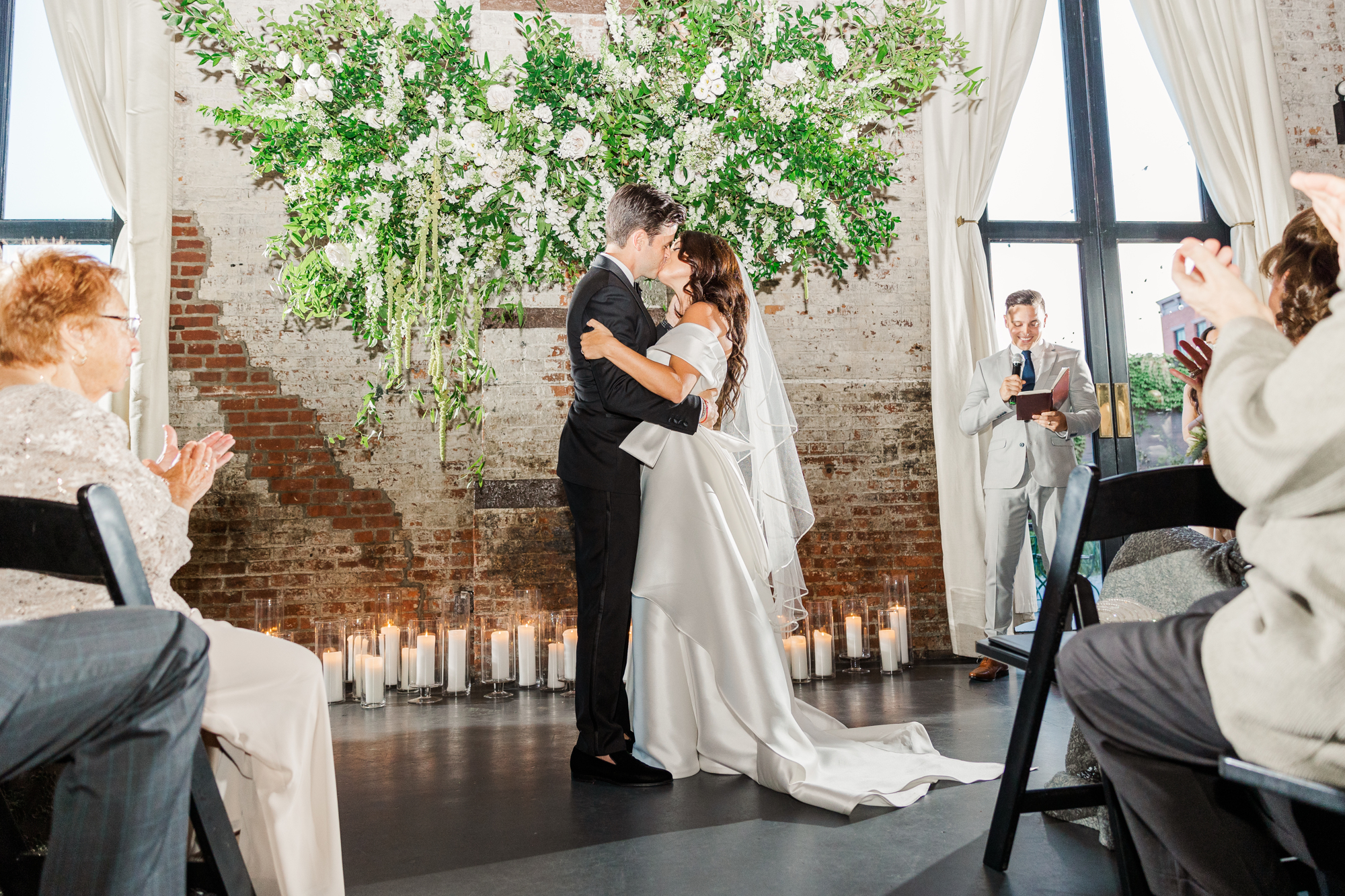Romantic Big Green Building Wedding Photos in Brooklyn, NY
