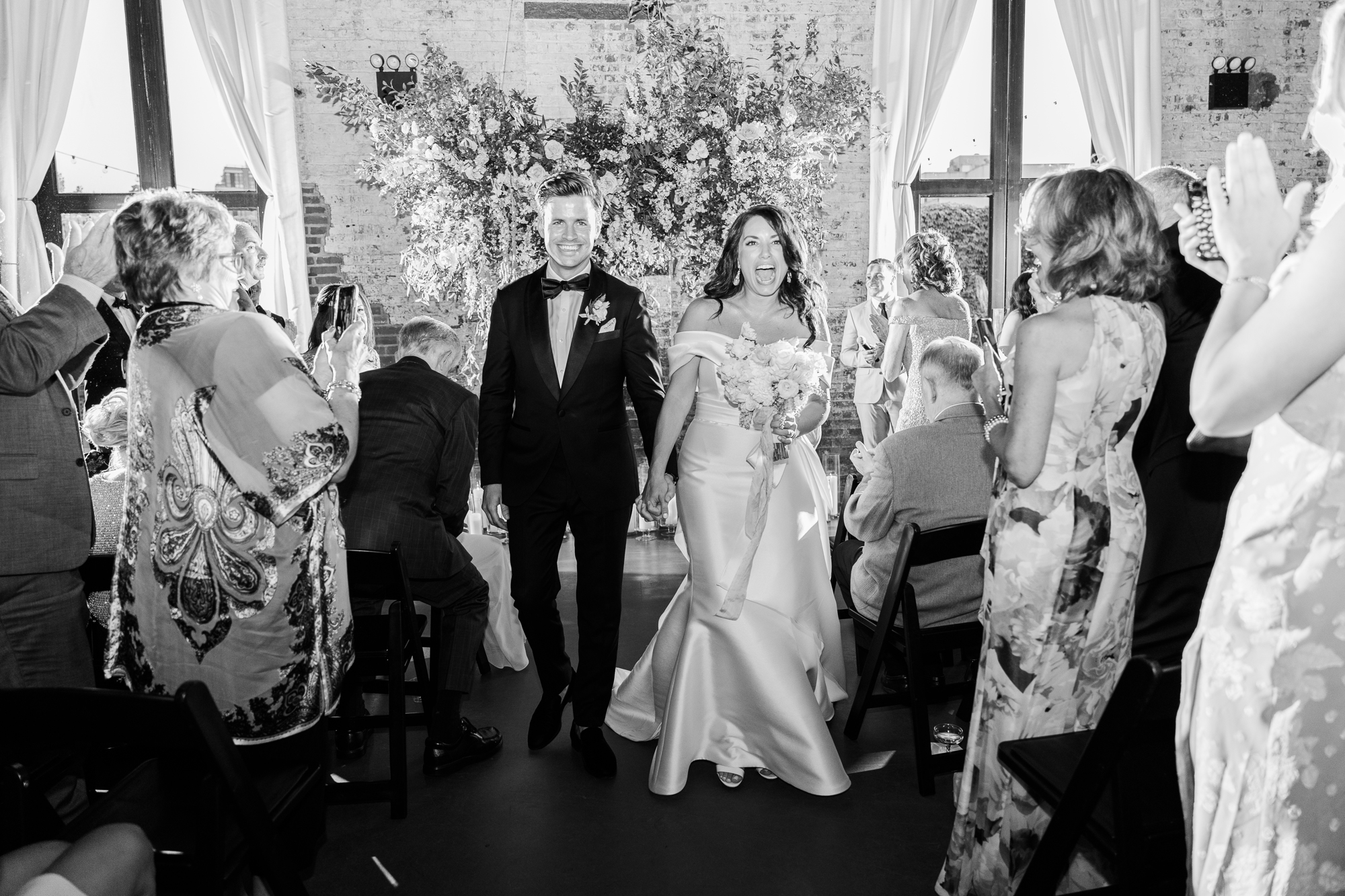 Black and white Big Green Building Wedding Photos in Brooklyn, NY
