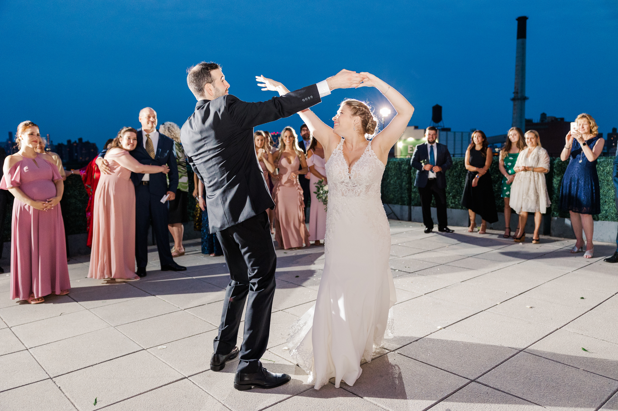 Lively Brooklyn Wedding Photos at Bridgepoint Featuring the New York City Skyline 