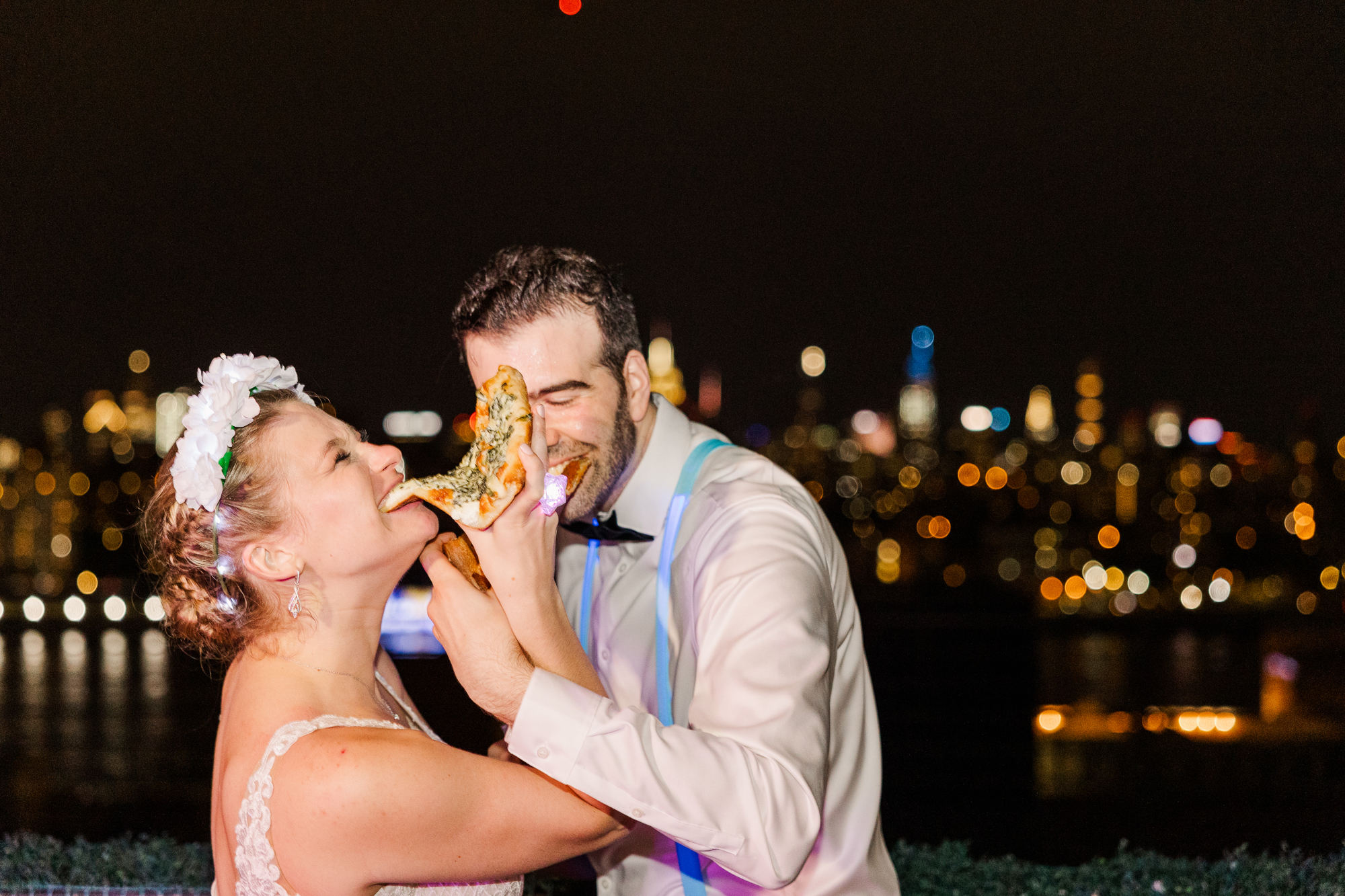 Funny Brooklyn Wedding Photos at Bridgepoint Featuring the New York City Skyline 