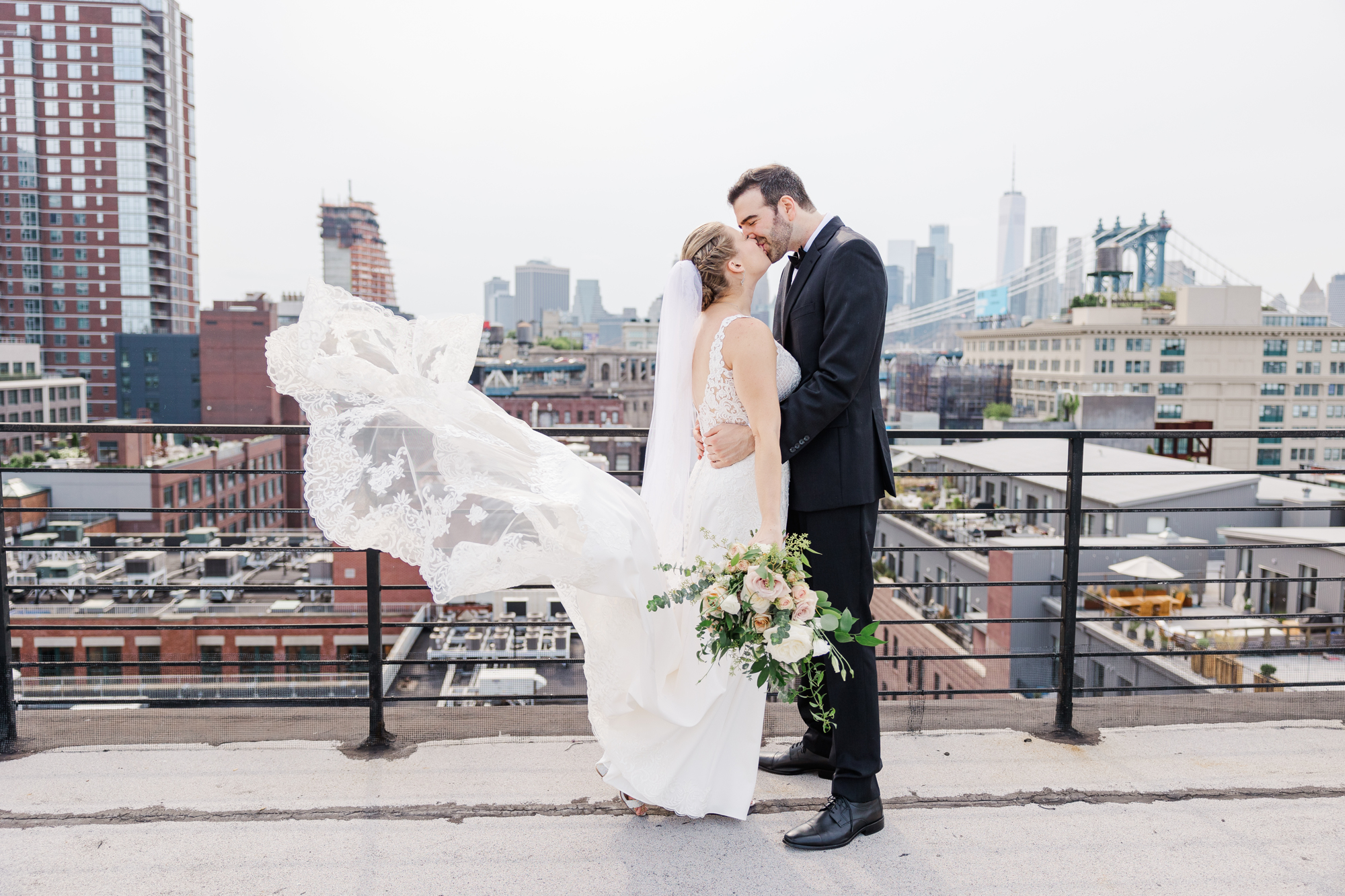 Romantic Brooklyn Wedding Photos at Bridgepoint Featuring the New York City Skyline 