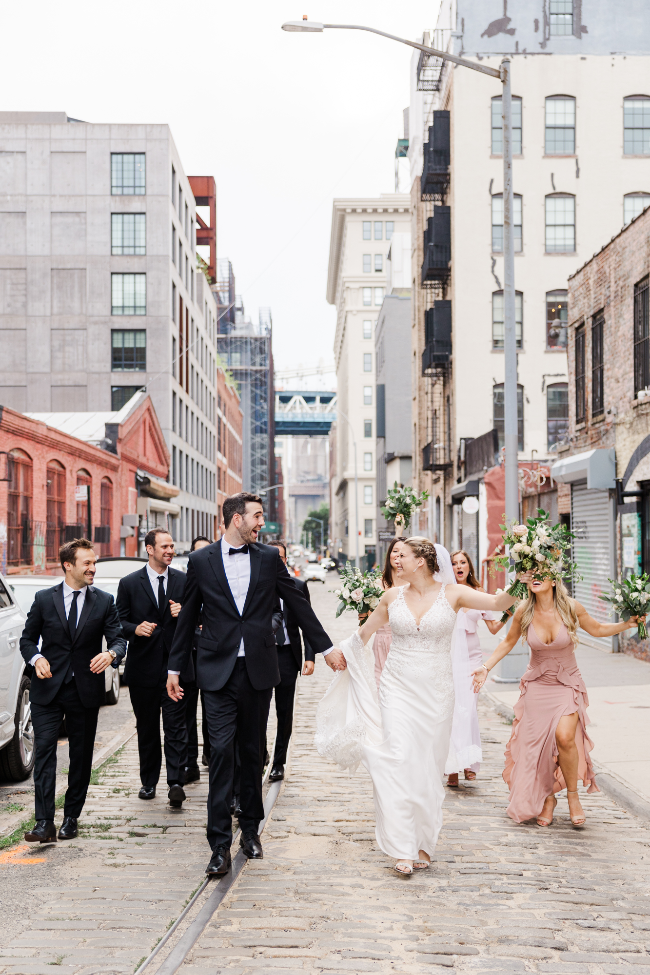Cheerful Brooklyn Wedding Photos at Bridgepoint Featuring the New York City Skyline 