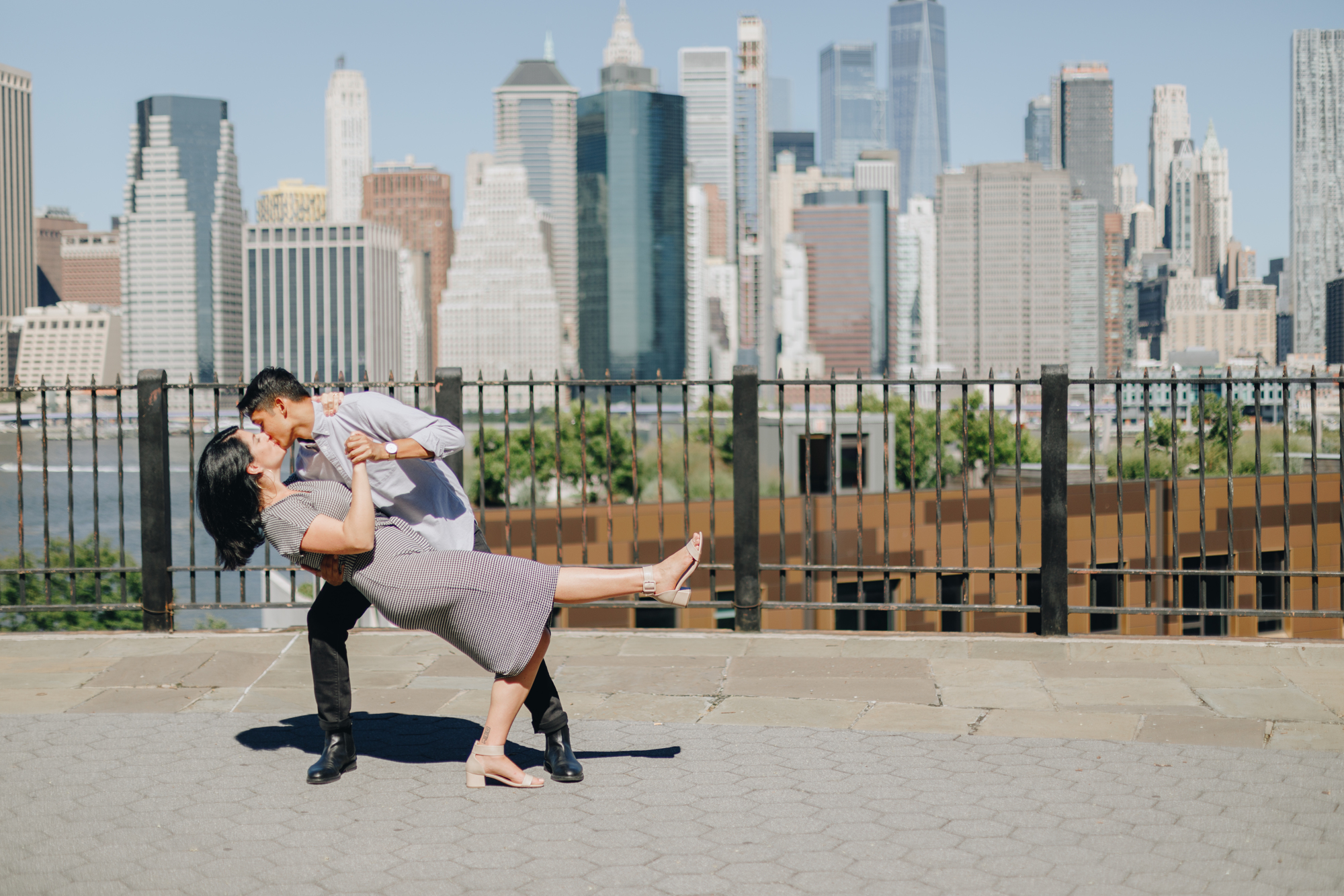 Playful Brooklyn Heights Promenade Engagement Photos in Summery New York