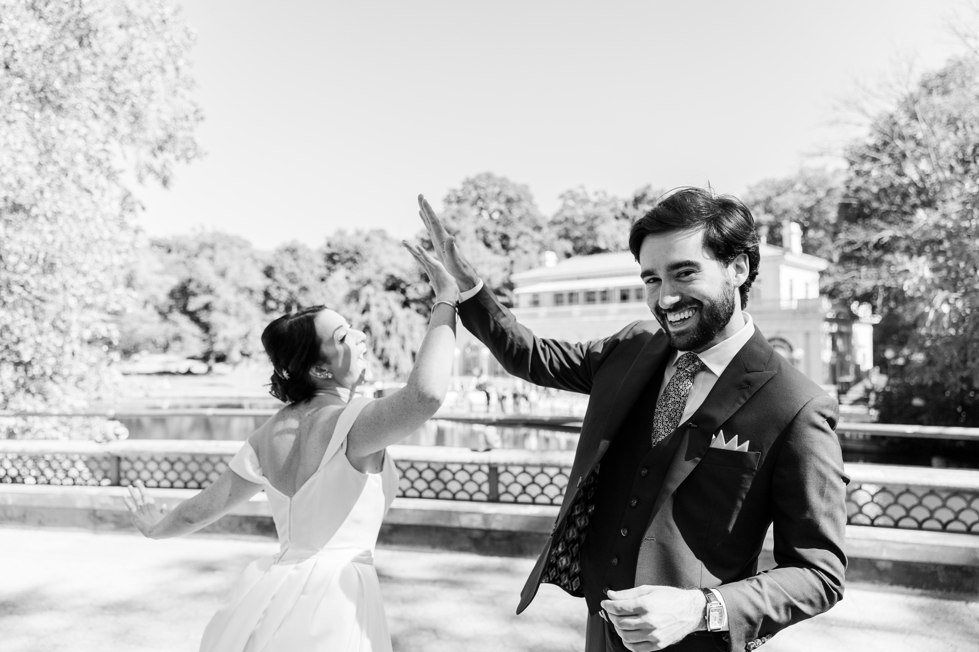 Black and white Fall Prospect Park Wedding Photos at the Boathouse