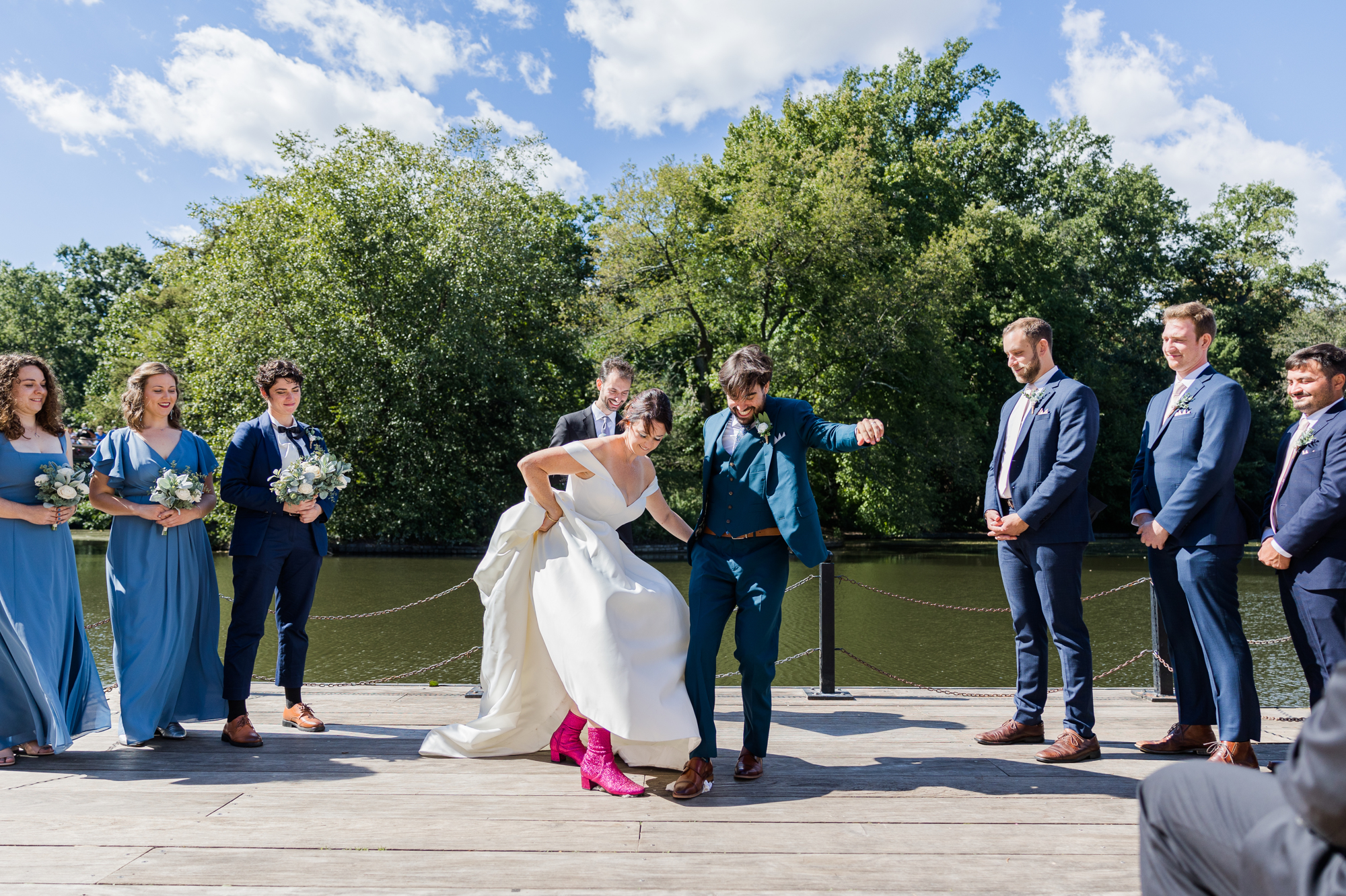 Unique Fall Prospect Park Wedding Photos at the Boathouse