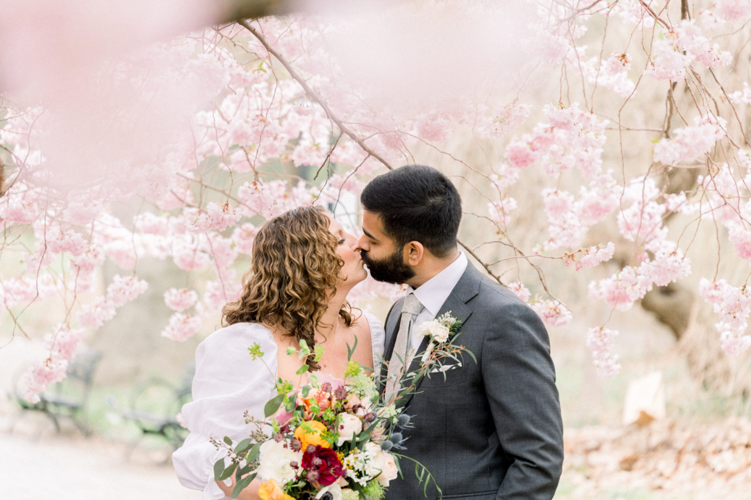 Stunning Spring Prospect Park Wedding with Cherry Blossoms
