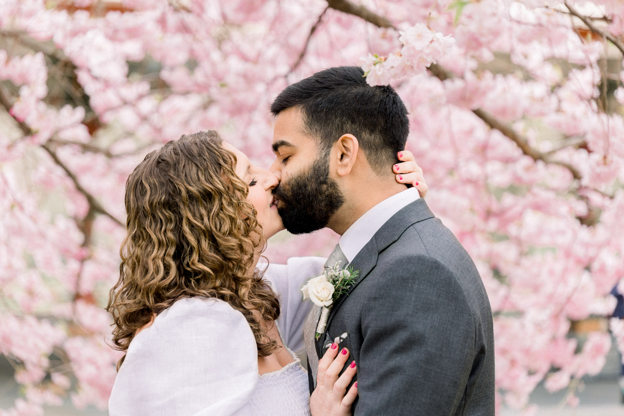 Eye-catching Prospect Park Wedding Photos with Springtime Cherry Blossoms