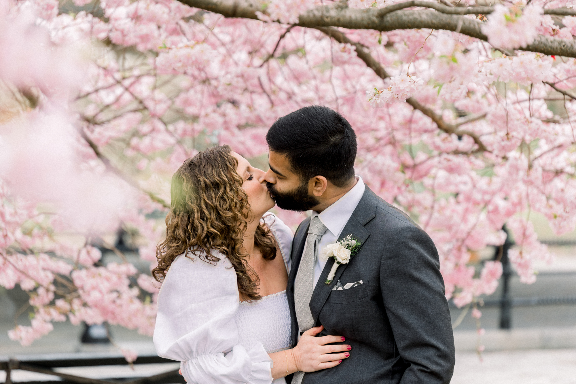 Vivid Prospect Park Wedding Photos with Springtime Cherry Blossoms