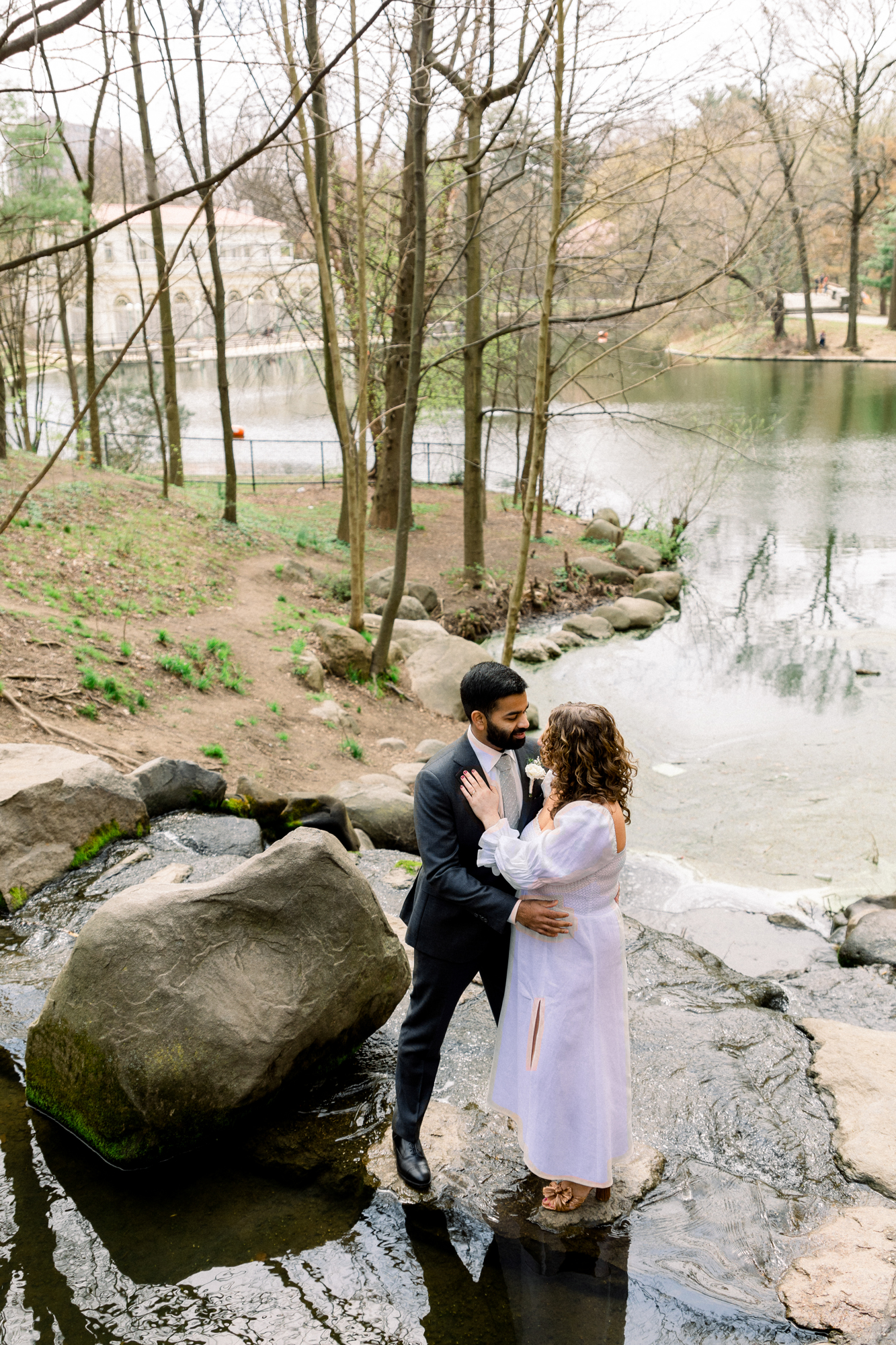 Scenic Prospect Park Wedding Photos with Springtime Cherry Blossoms