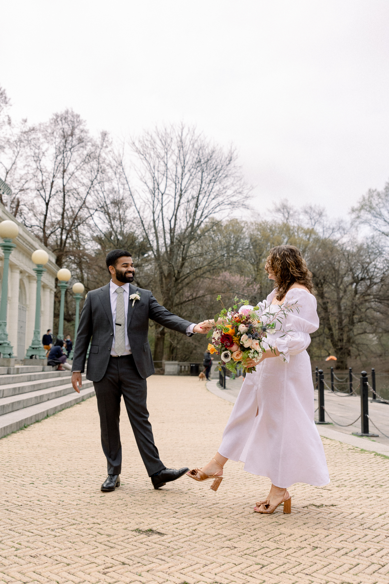 Stylish Prospect Park Wedding Photos with Springtime Cherry Blossoms
