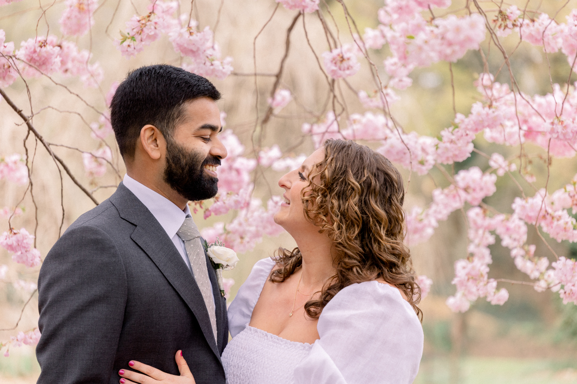 Floral Prospect Park Wedding Photos with Springtime Cherry Blossoms
