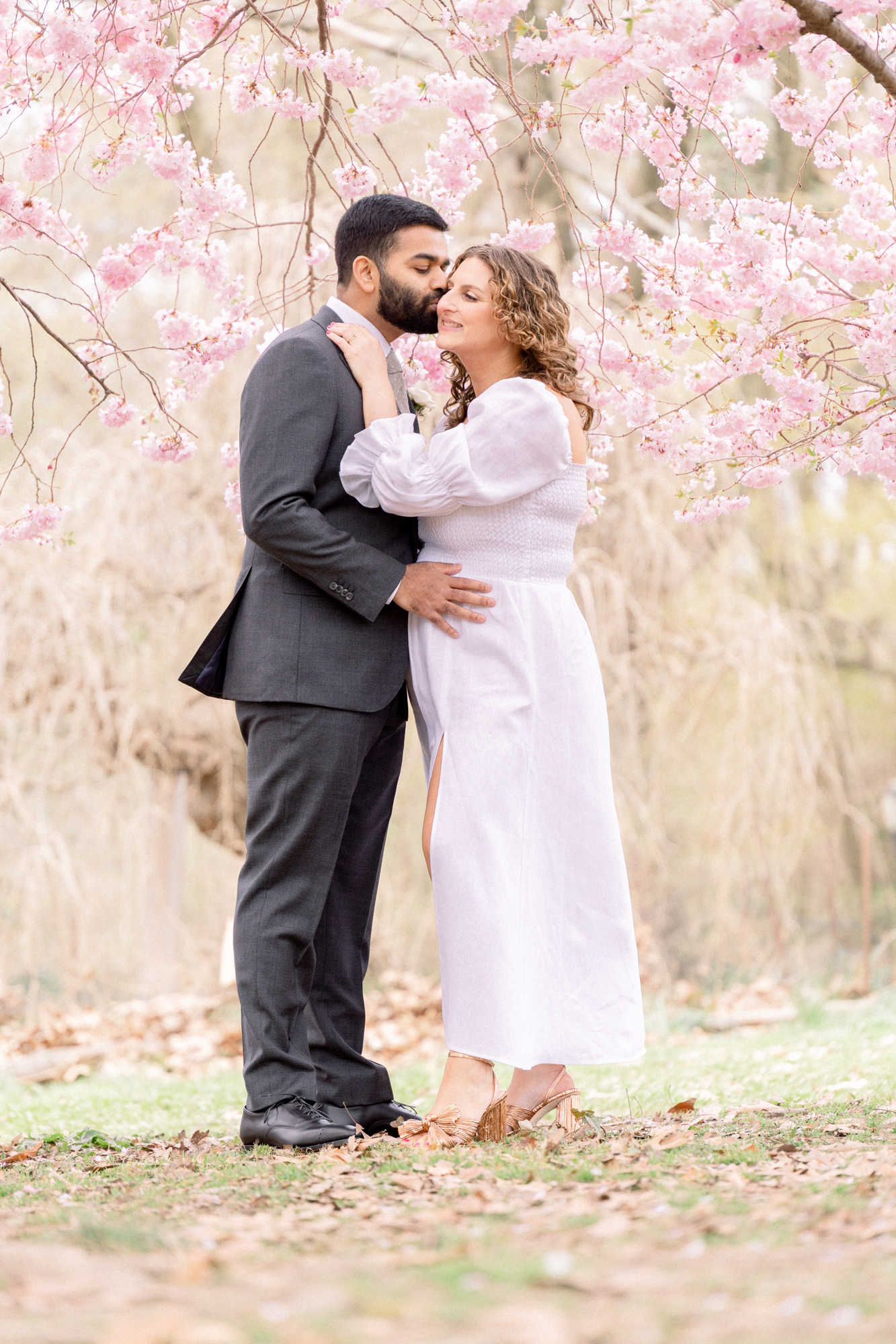Colorful Prospect Park Wedding Photos with Springtime Cherry Blossoms