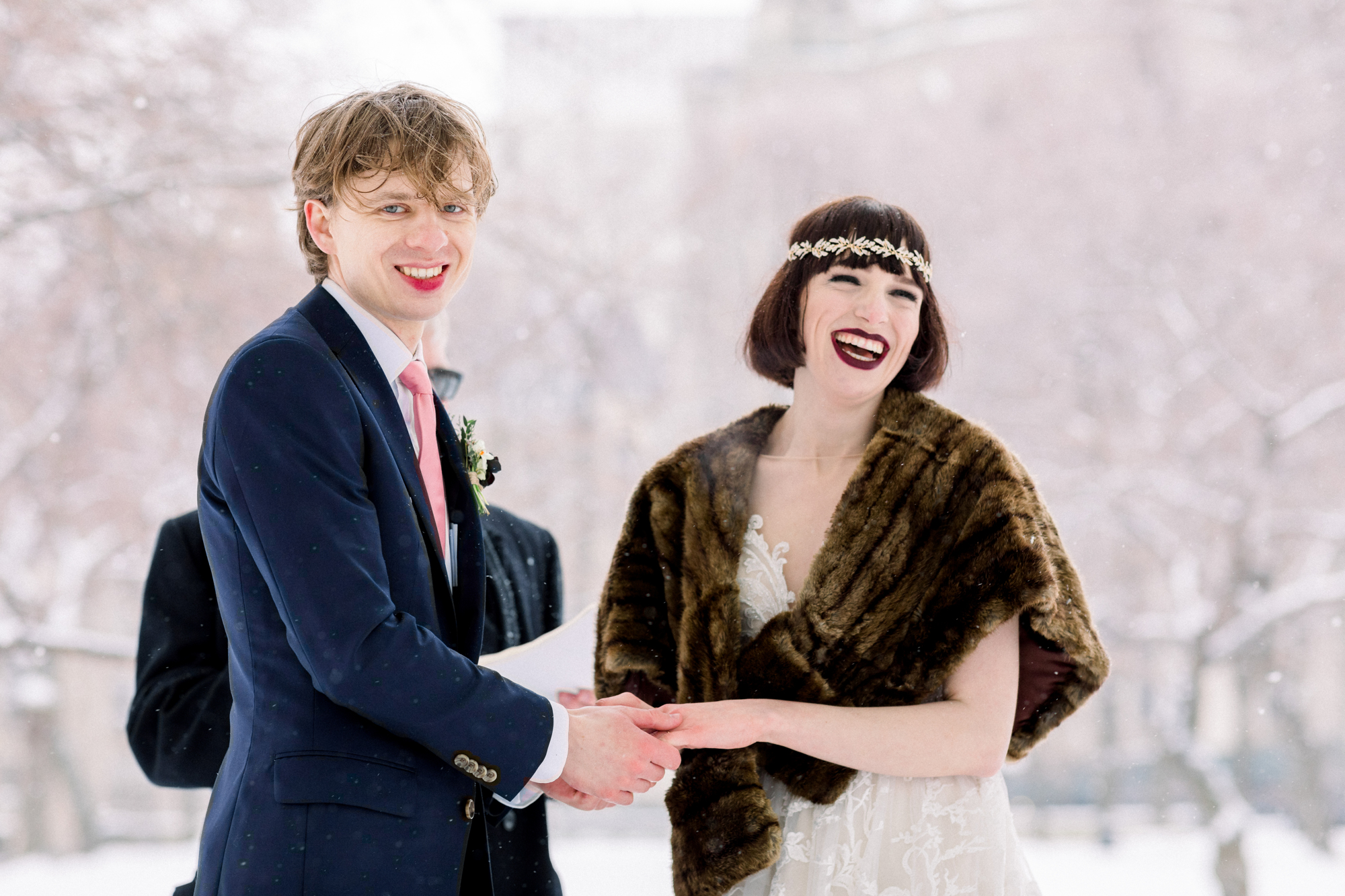 Fun and Candid NYC Winter Wedding in Riverside Park