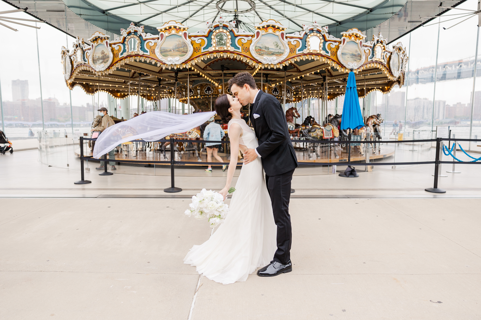 Picturesque DUMBO, Brooklyn Wedding Photos at Smack Mellon and Jane's Carousel