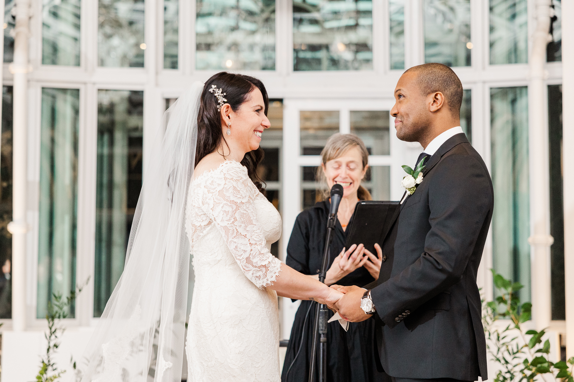Picturesque Palm House Wedding Photos at Brooklyn Botanic Garden in Winter