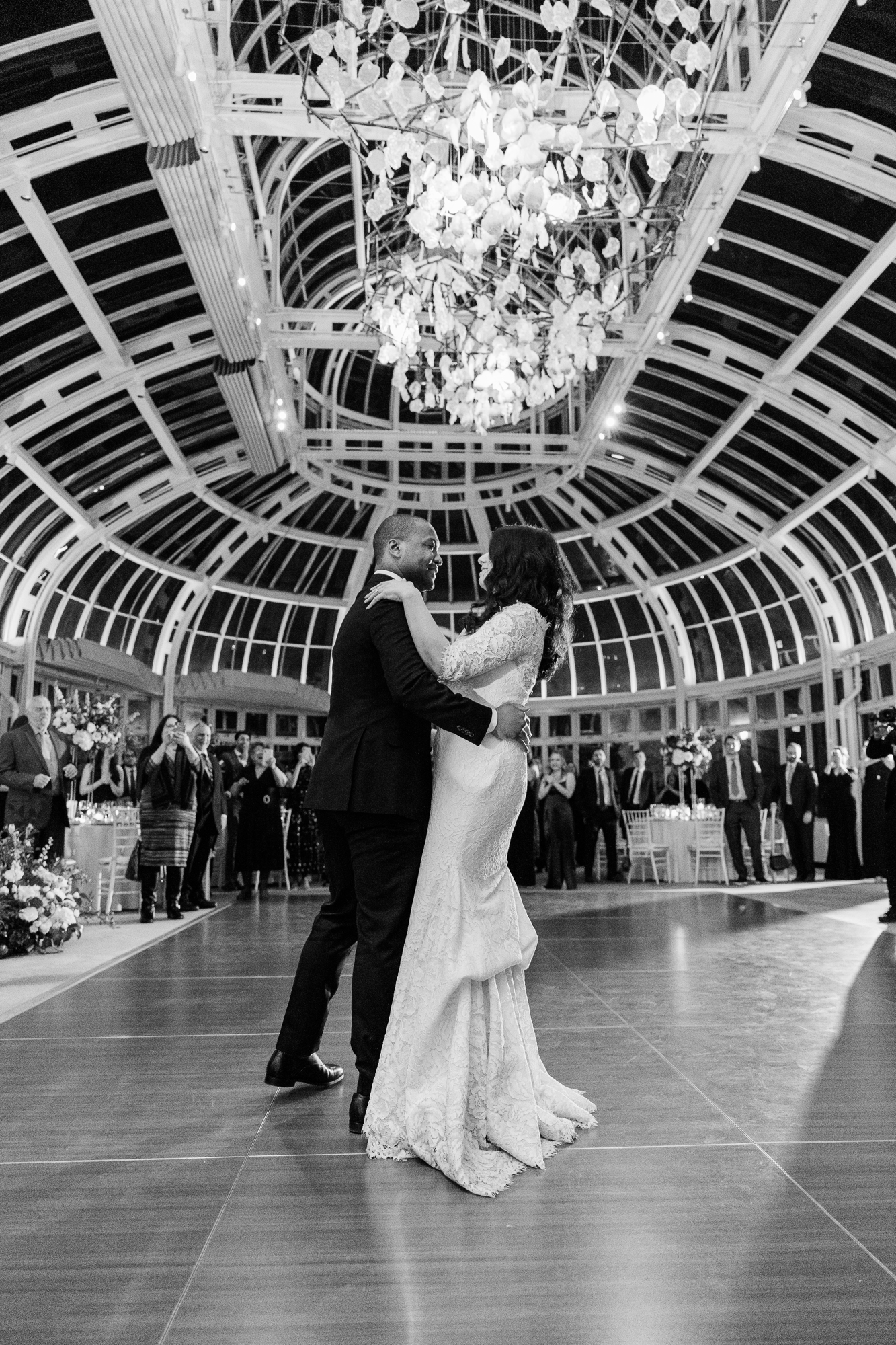 Black and White Palm House Wedding Photos at Brooklyn Botanic Garden in Winter