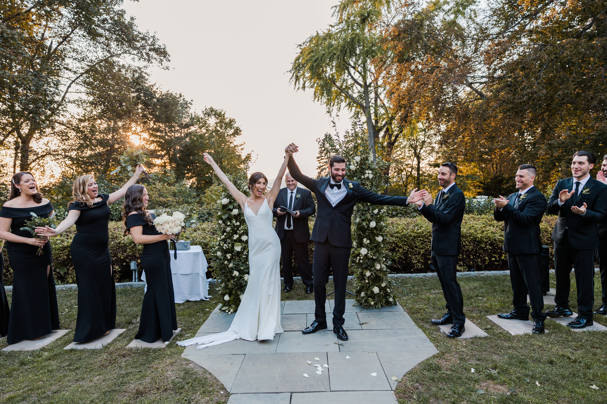 Magical Sunset Briarcliff Manor Wedding Photos in Autumn in Hudson Valley