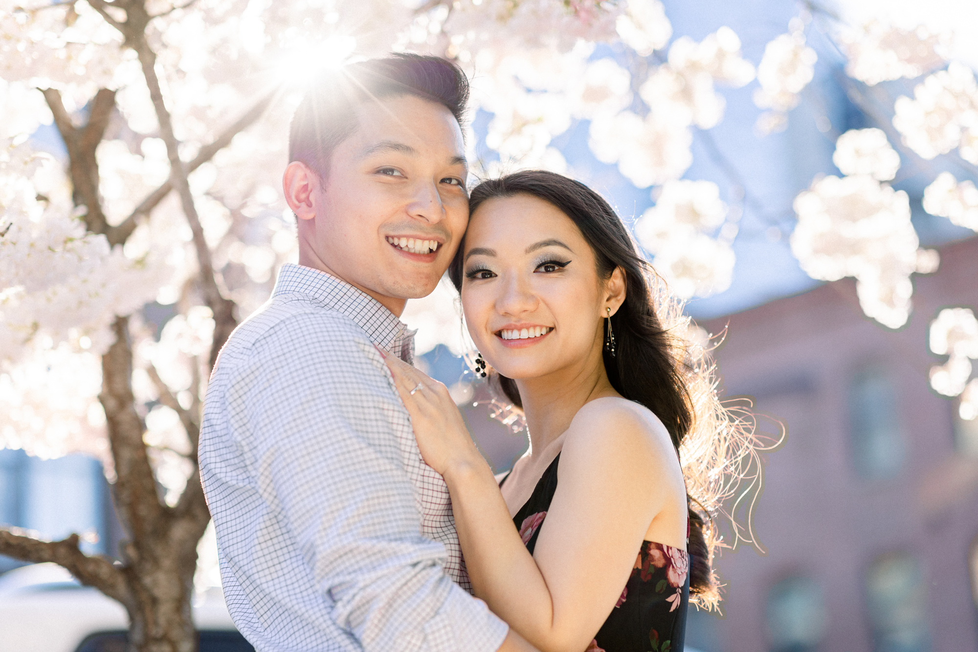 Glowing NYC Engagement Photography with Spring Blossoms