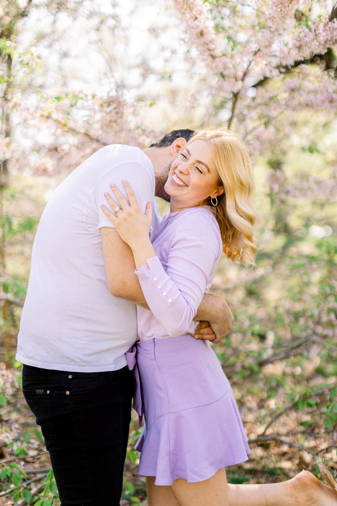 Light NYC Engagement Photography with Spring Blossoms
