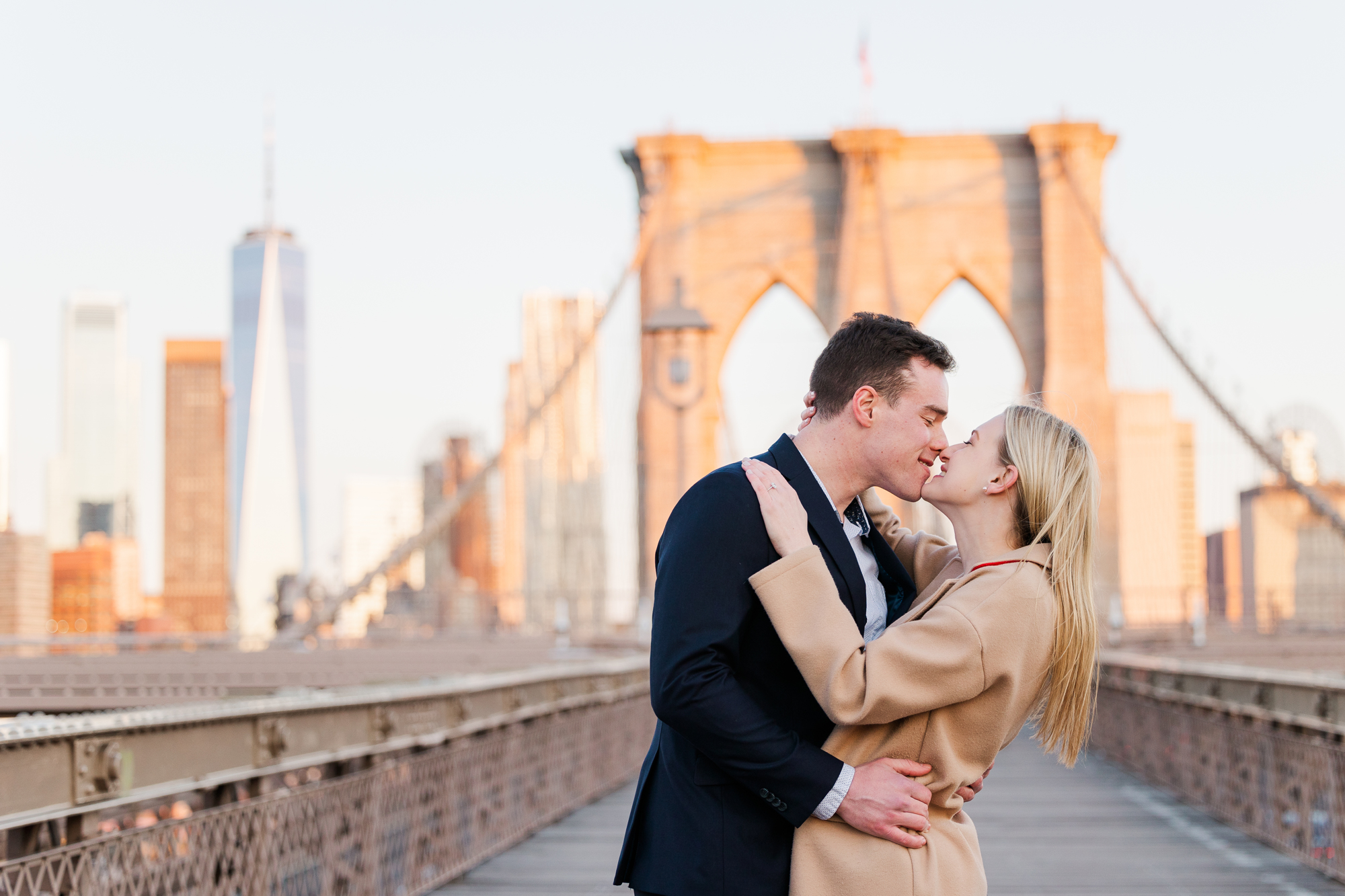 Flirty Brooklyn Bridge Engagement Photos in Late Fall