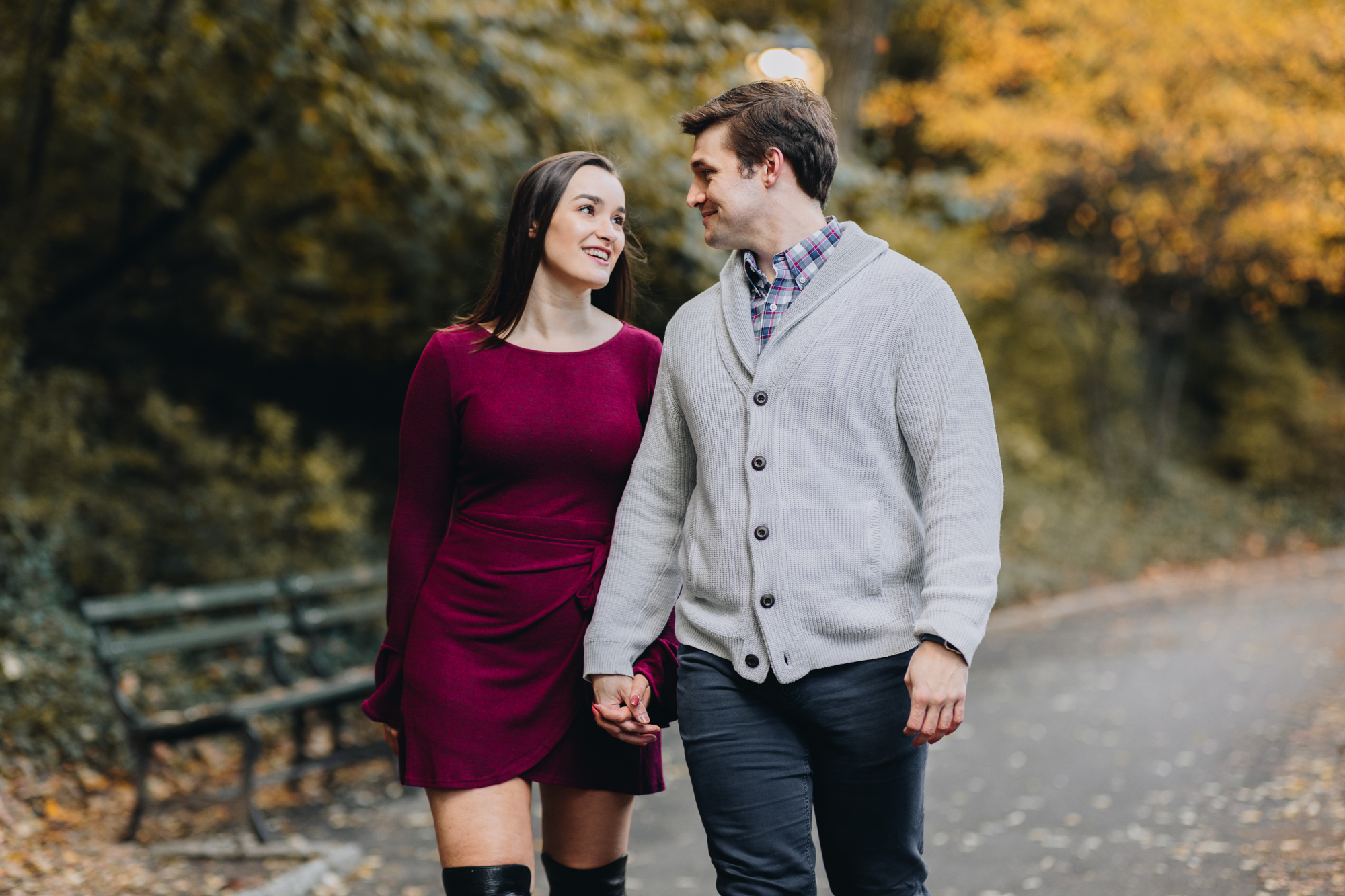 Candid Fall Engagement Photos in Central Park New York