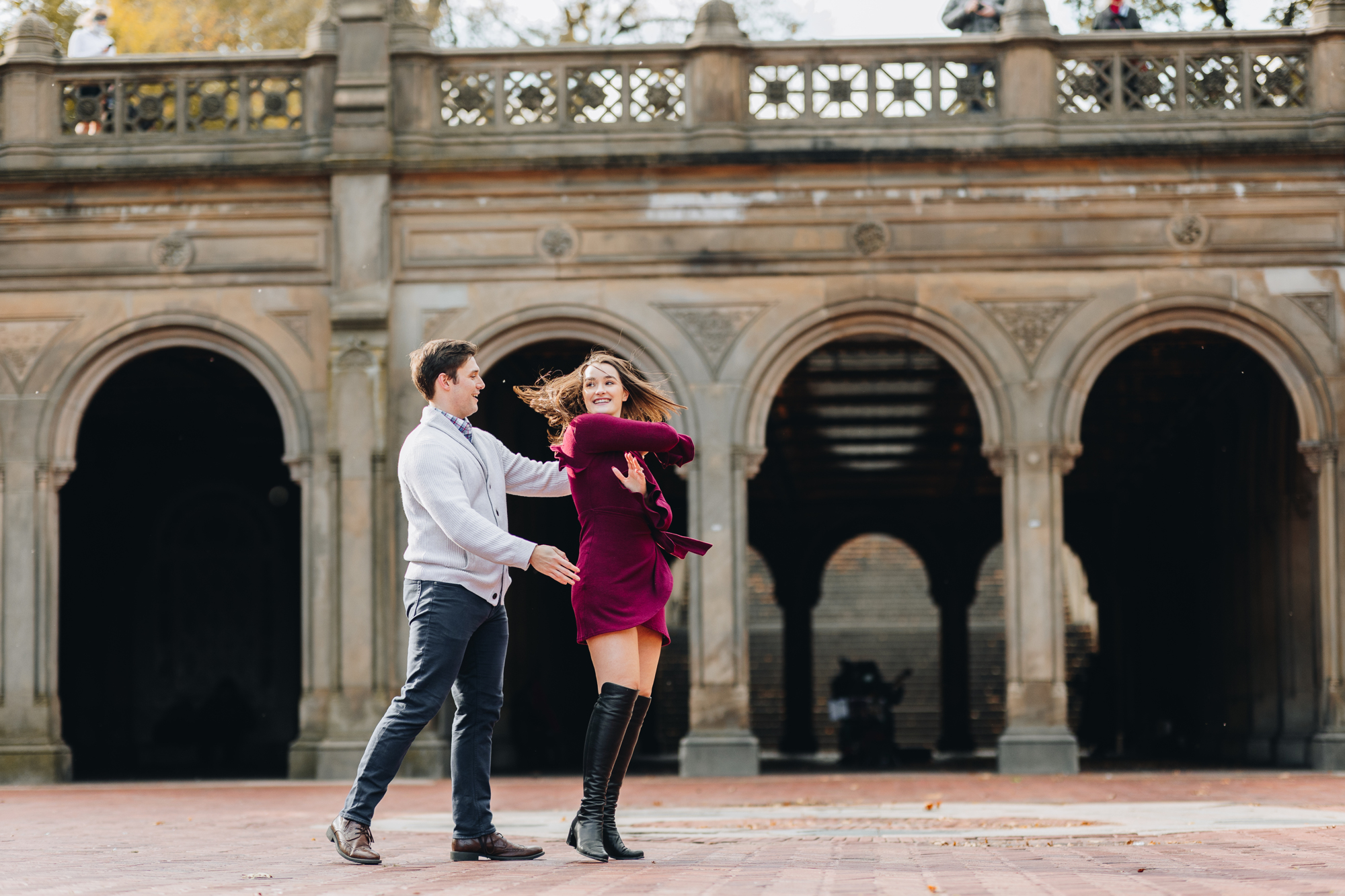 Lively Fall Engagement Photos in Central Park New York
