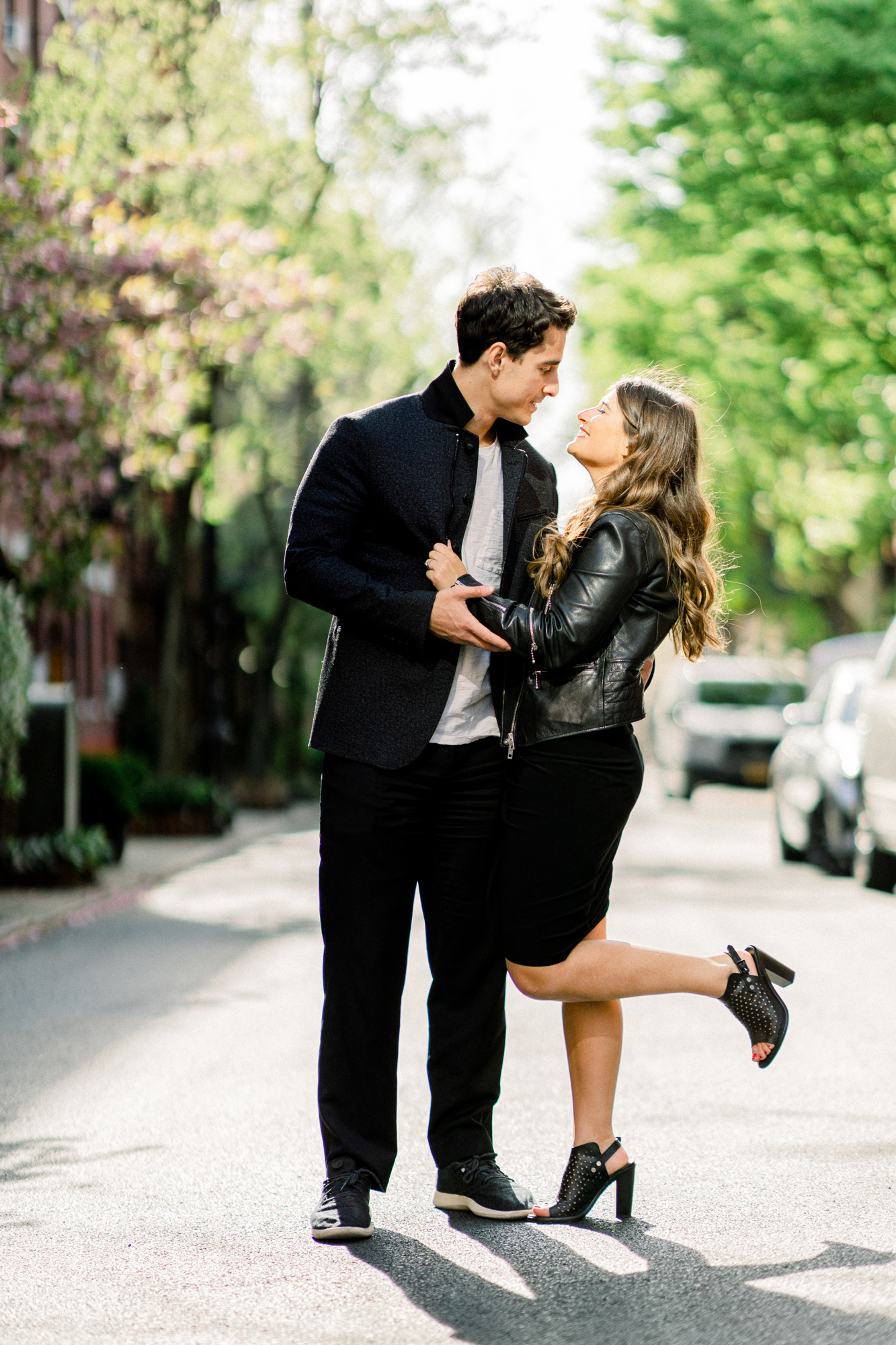 Stunning West Village Engagement Photos with Spring Blossoms