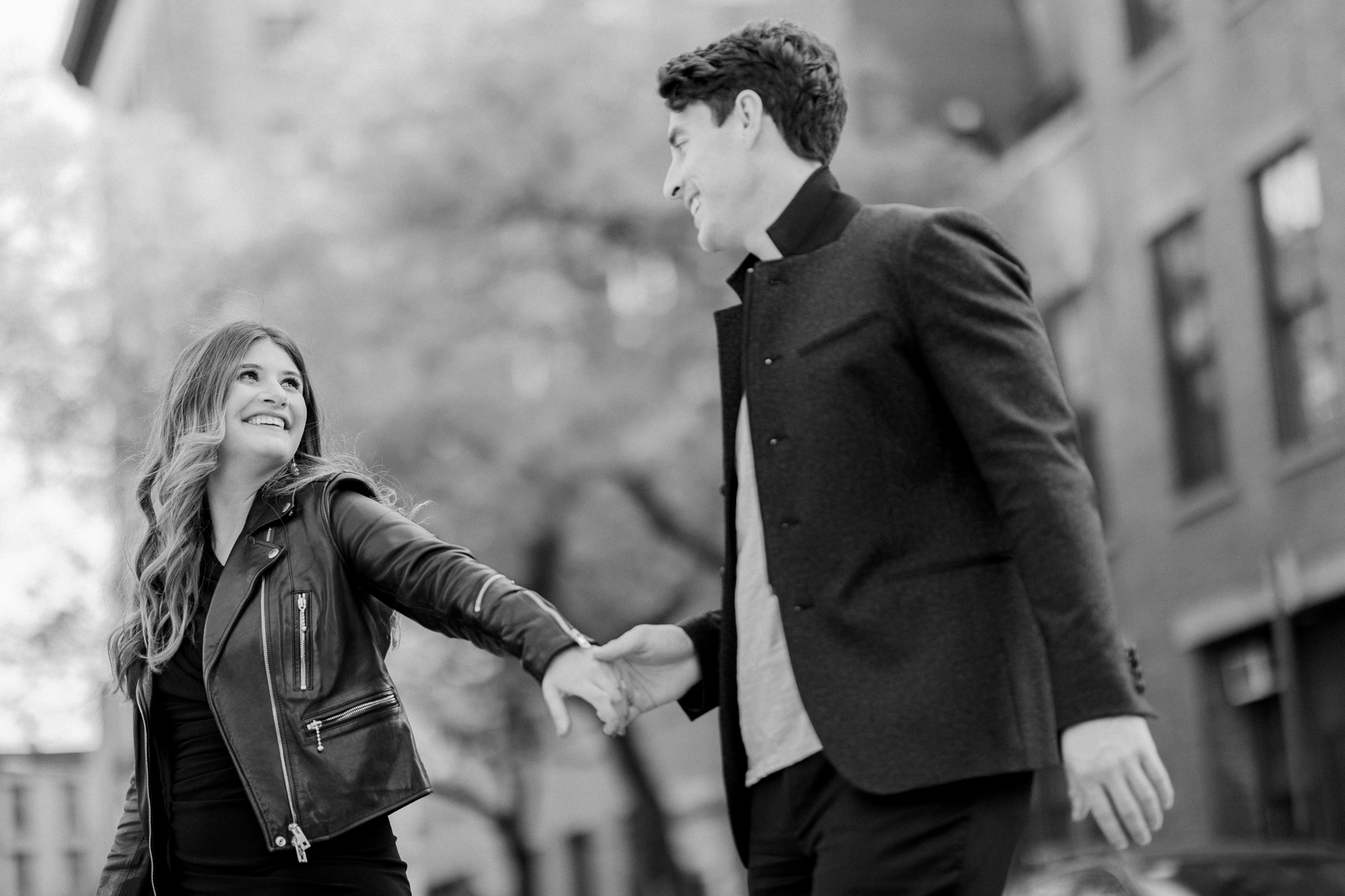 Artistic West Village Engagement Photos with Spring Blossoms
