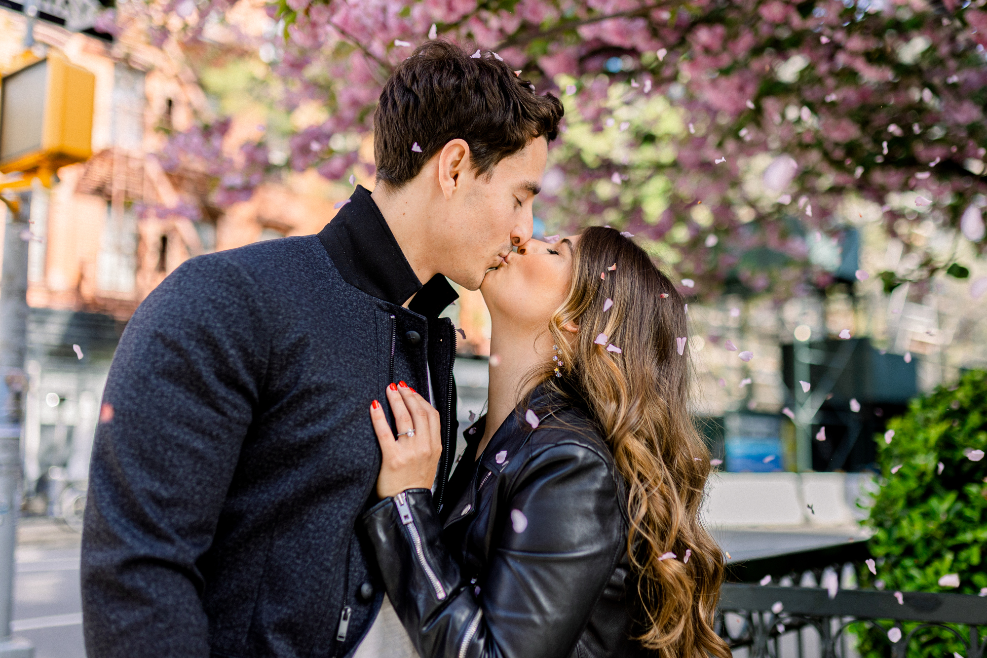 Gorgeous West Village Engagement Photos with Spring Blossoms