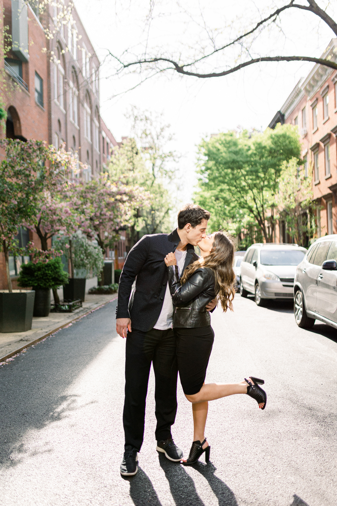 Radiant and Romantic West Village Engagement Photos with Spring Blossoms