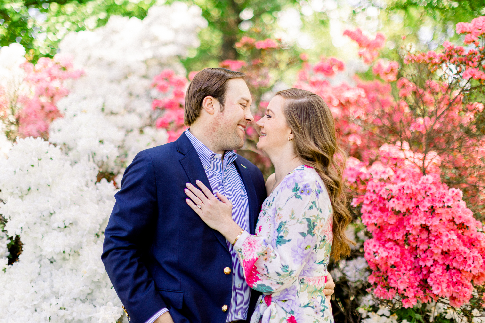 Colorful NYC Engagement Photography with Spring Blossoms
