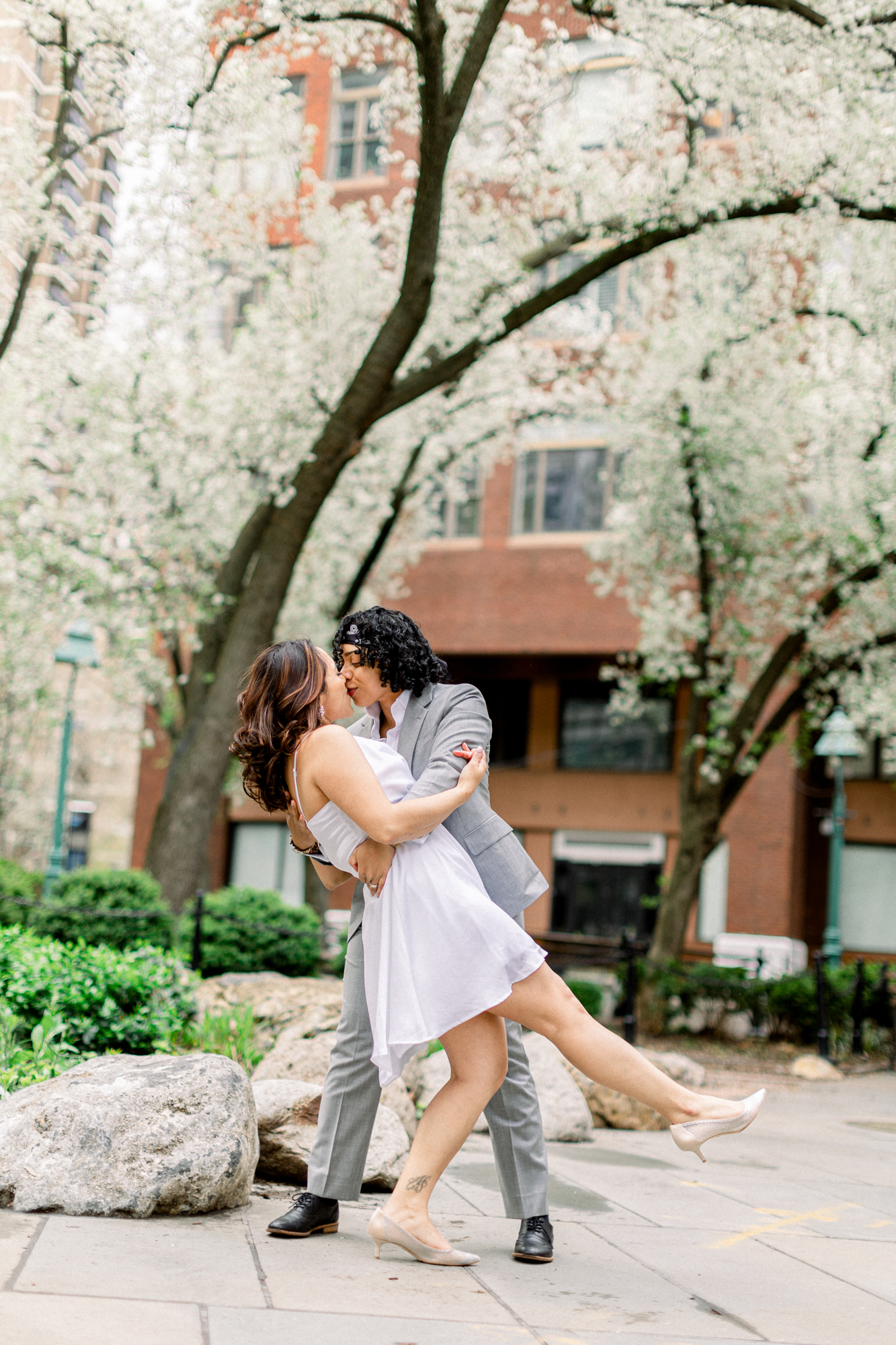 Charming NYC Engagement Photography with Spring Blossoms