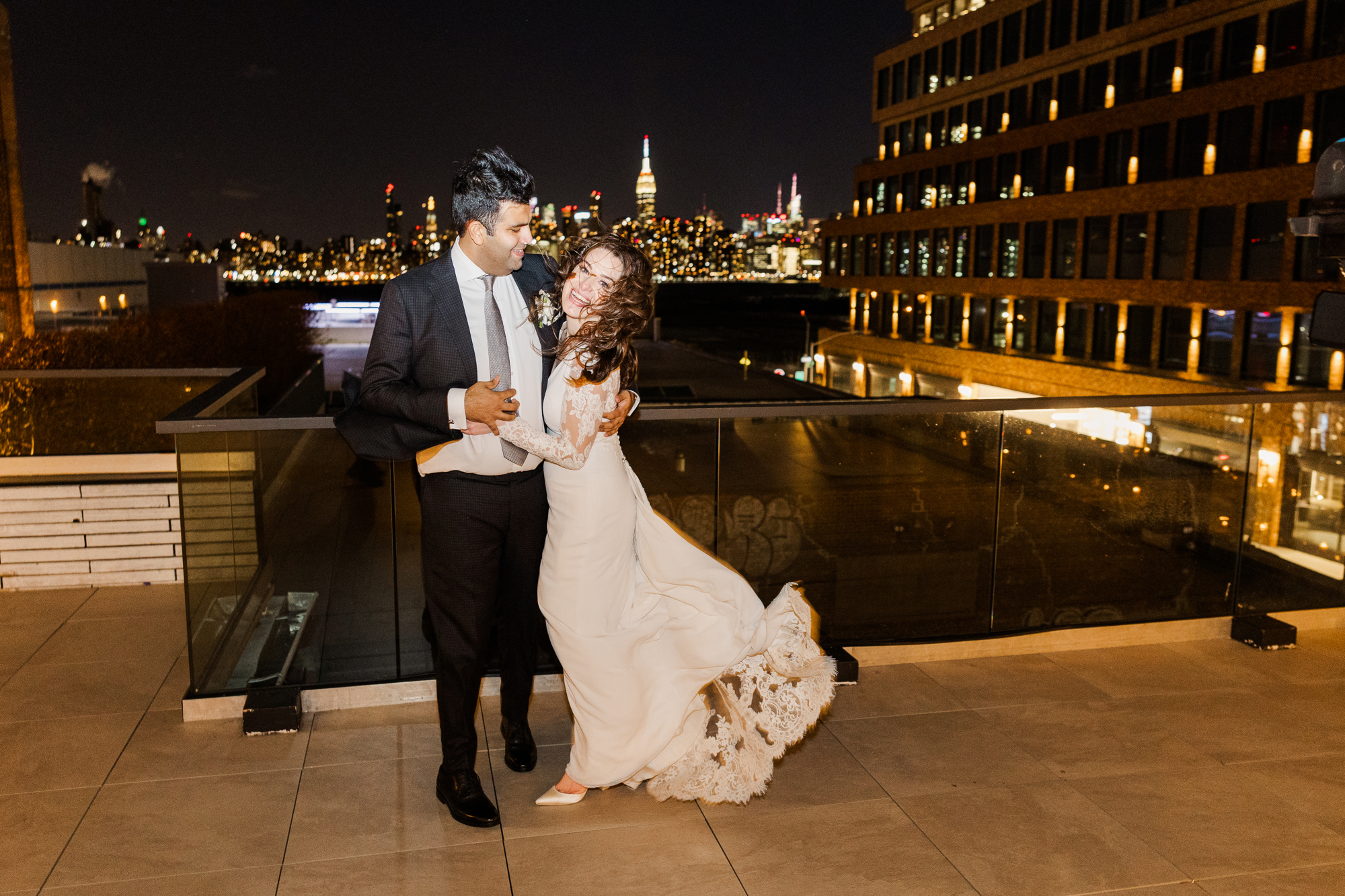Candid 74Wythe Wedding Photography in Wintery Brooklyn with Rooftop Views