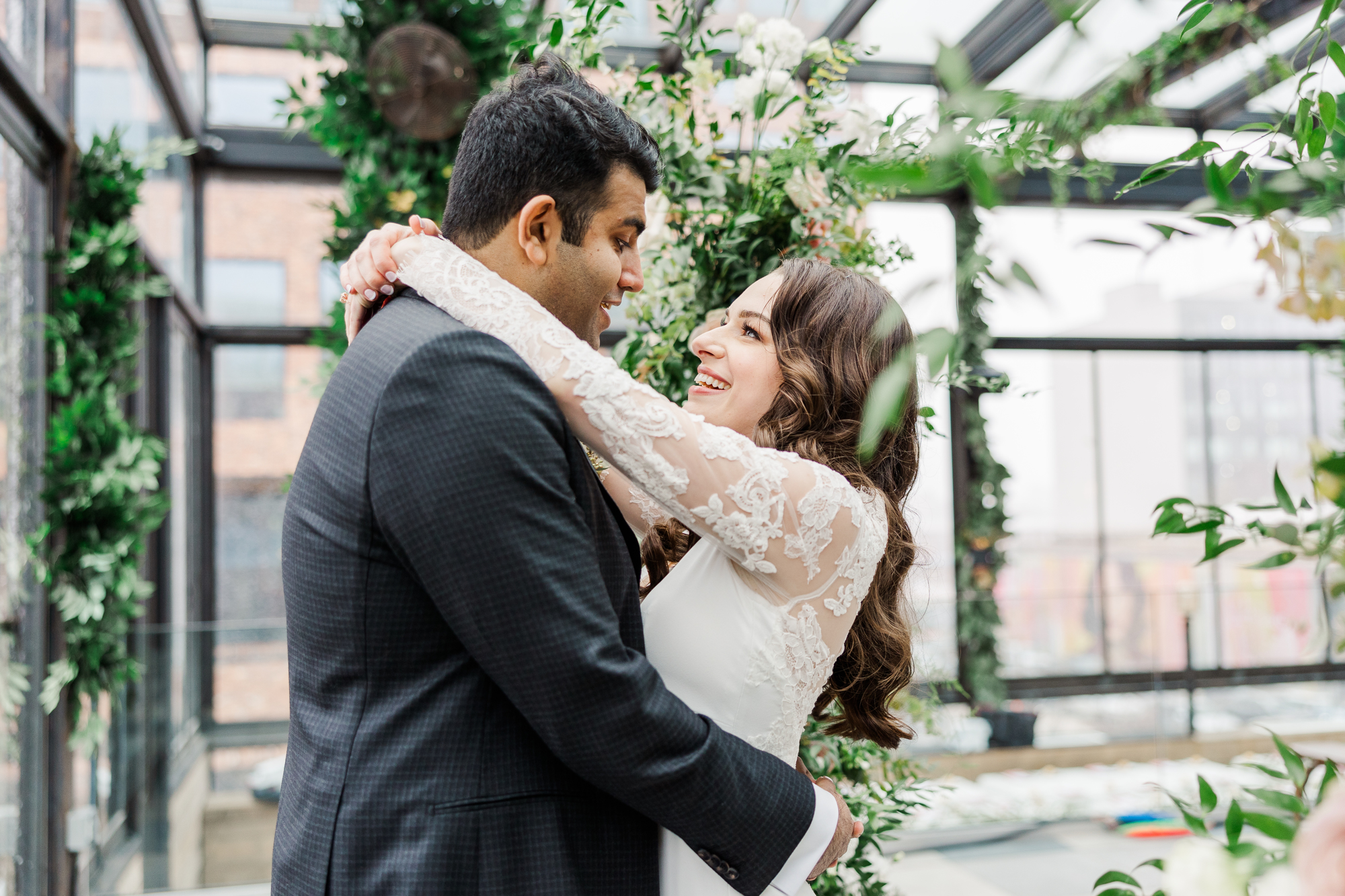 Flirty Brooklyn Wedding Photography at 74Wythe with Rooftop NYC Views
