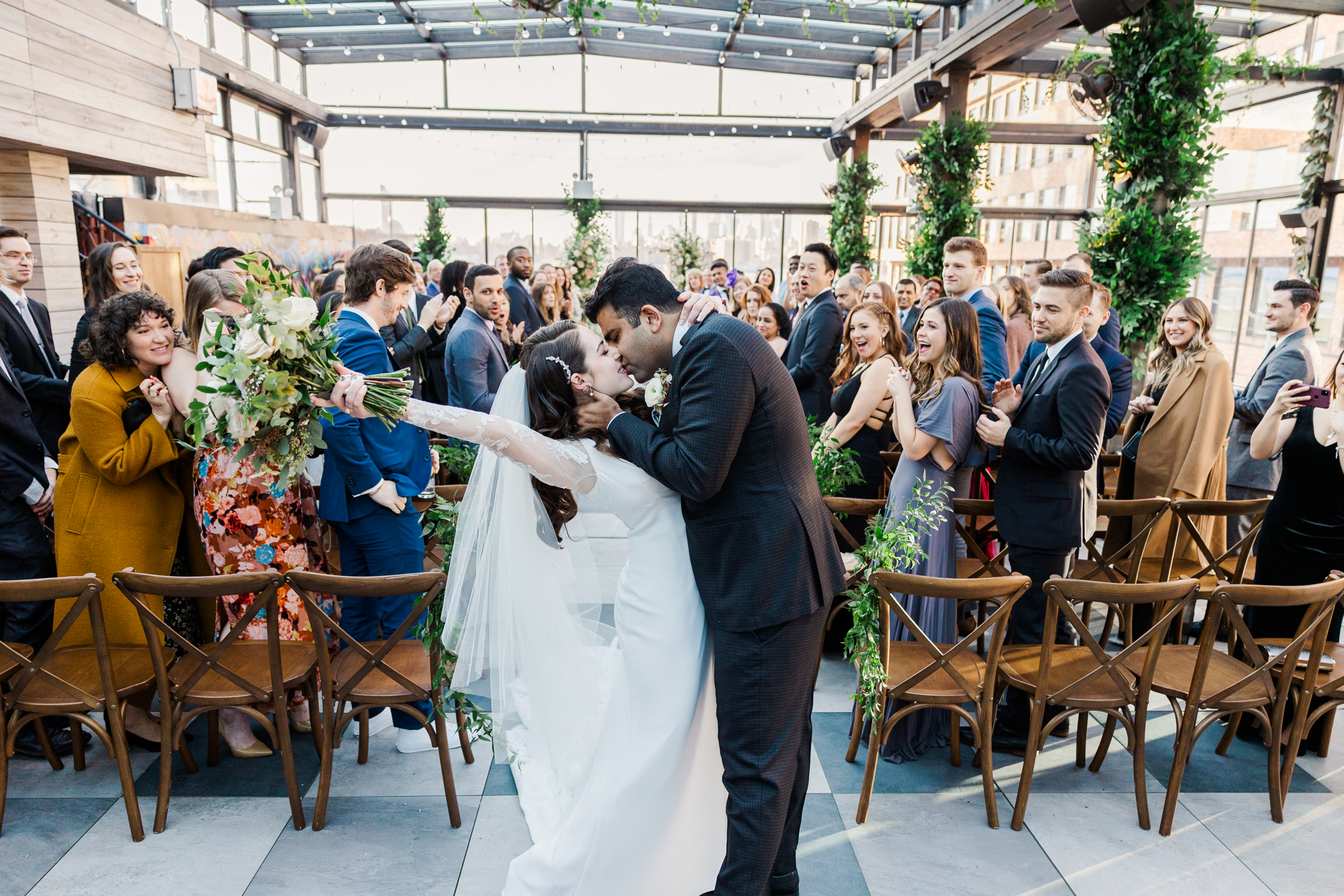 Vibrant 74Wythe Wedding Photography in Wintery Brooklyn with Rooftop Views