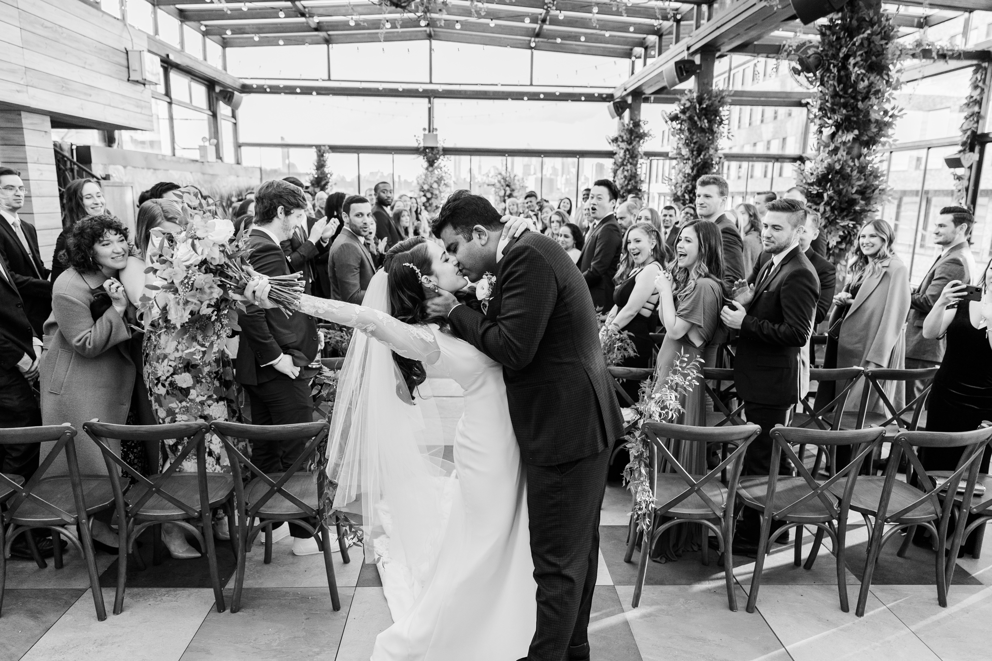 Cheerful 74Wythe Wedding Photography in Wintery Brooklyn with Rooftop Views