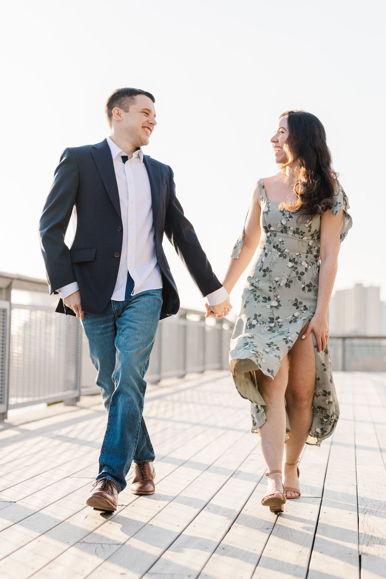 Radiant Brooklyn Bridge and South Street Seaport Engagement Photography
