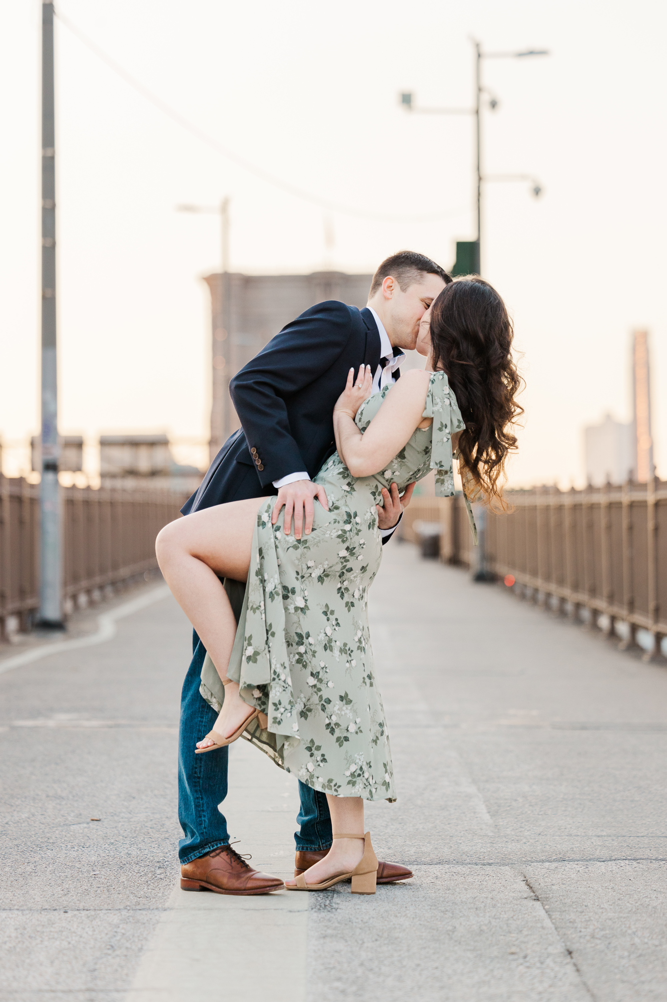 Romantic Brooklyn Bridge and South Street Seaport Engagement Photography
