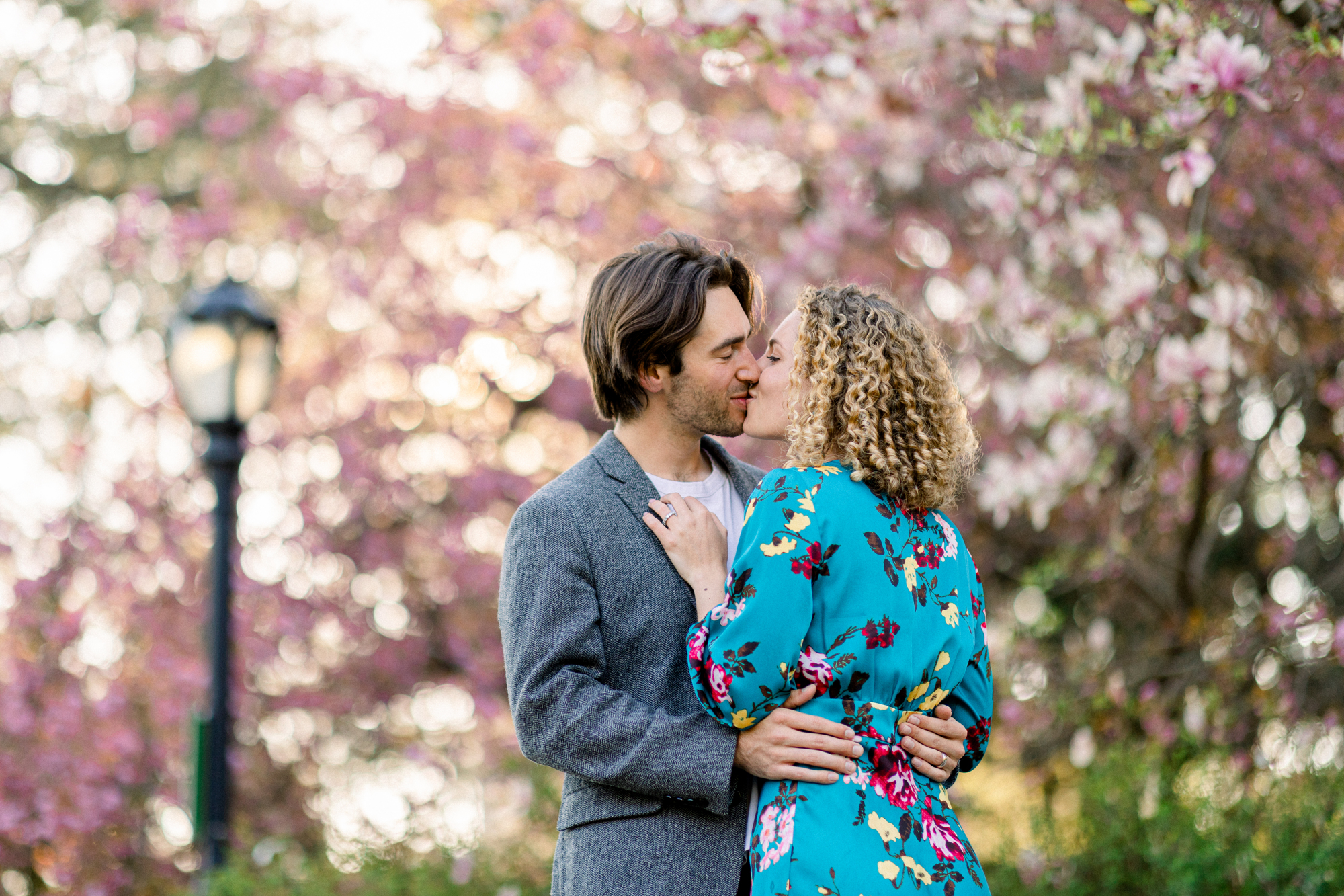 Intimate New York Engagement Photography with Spring Blossoms
