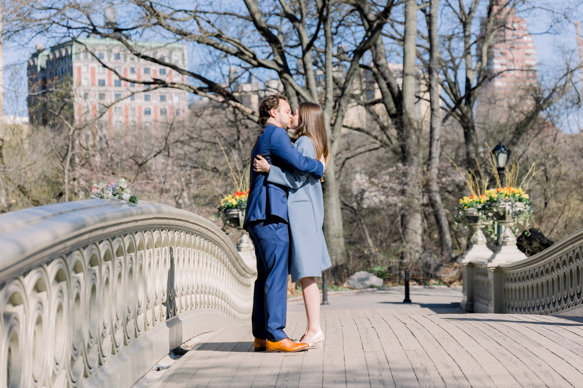 Perfect Spring Bow Bridge Wedding in Central Park Among the Cherry Blossoms