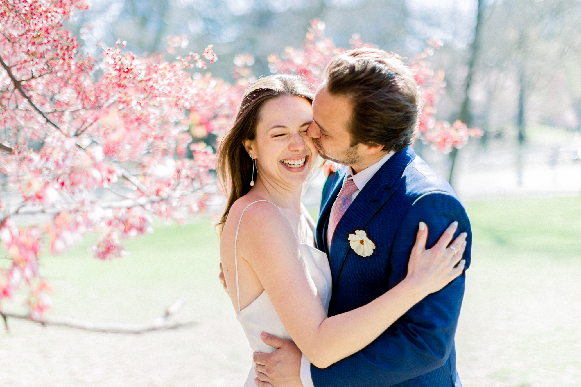 Stunning Spring Bow Bridge Wedding in Central Park Among the Cherry Blossoms