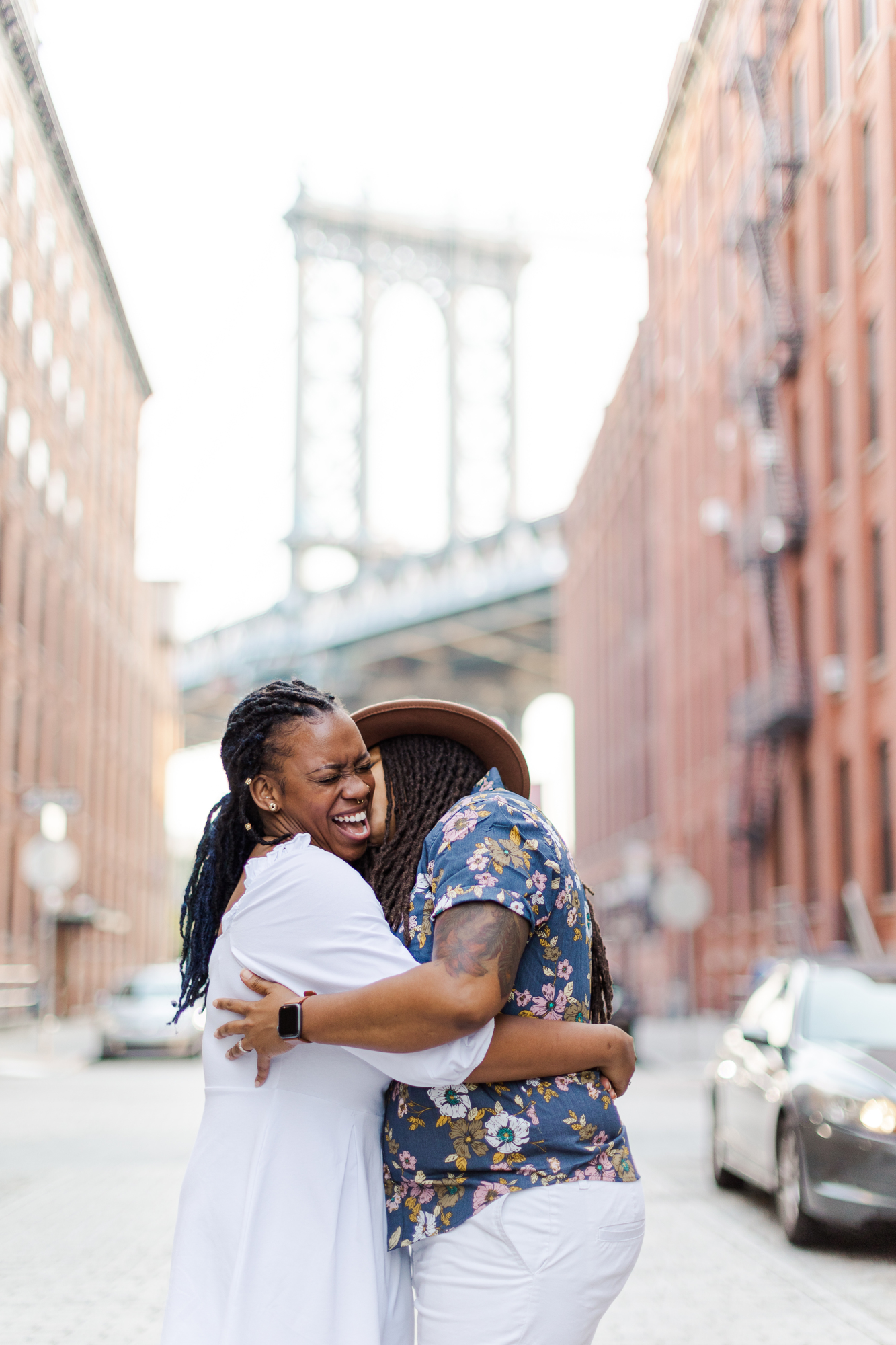 Candid Summer Engagement Photography in DUMBO