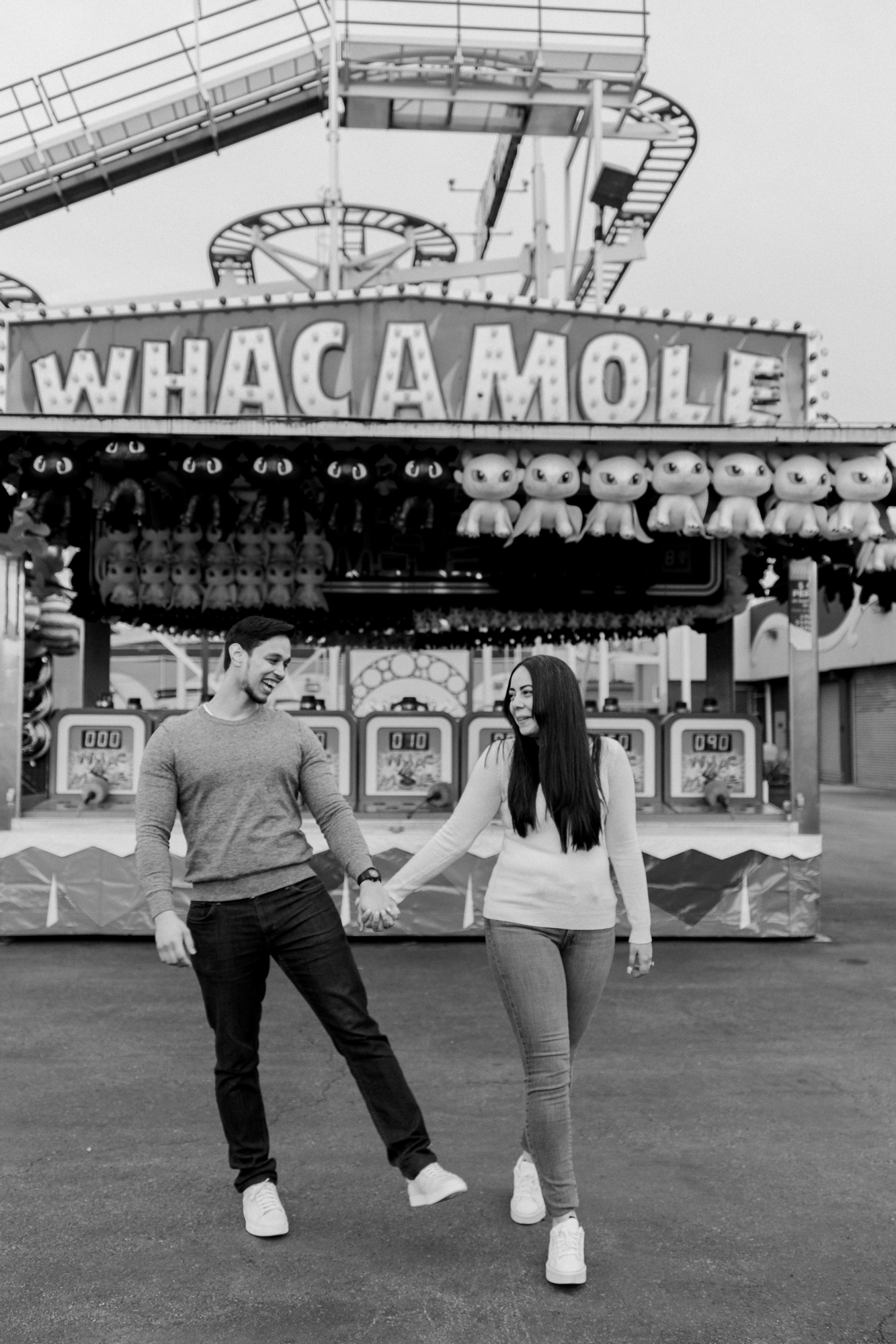 B&W Coney Island Engagement Photos in Luna Park