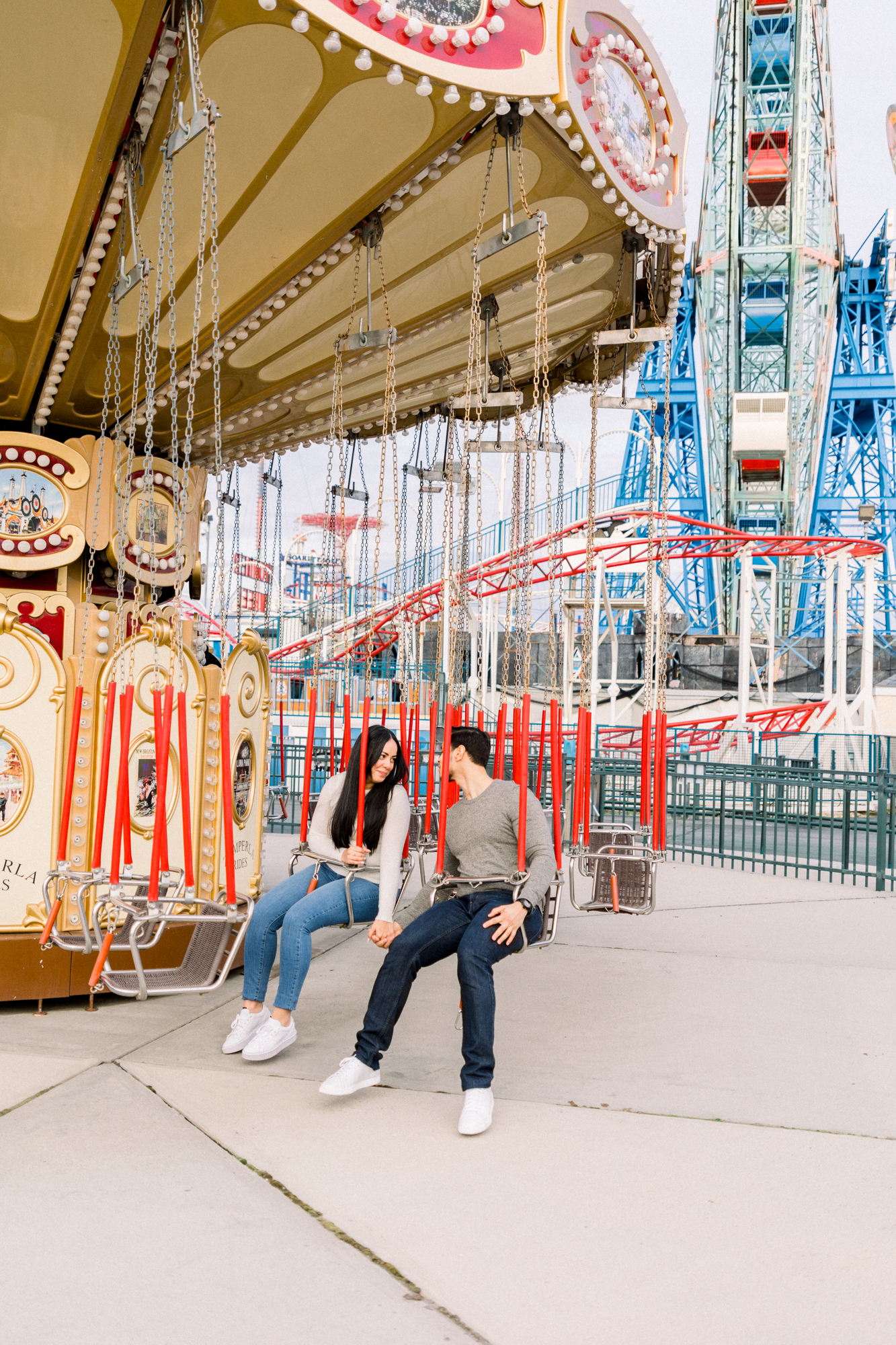 Vivid Coney Island Engagement Photos in Luna Park