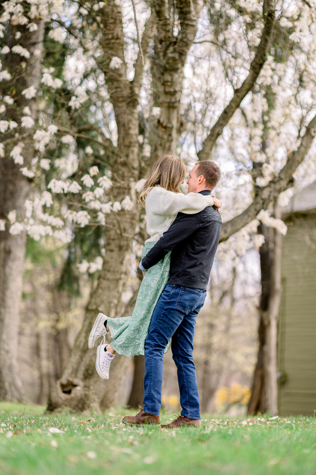 Playful NYC Engagement Photography with Spring Blossoms